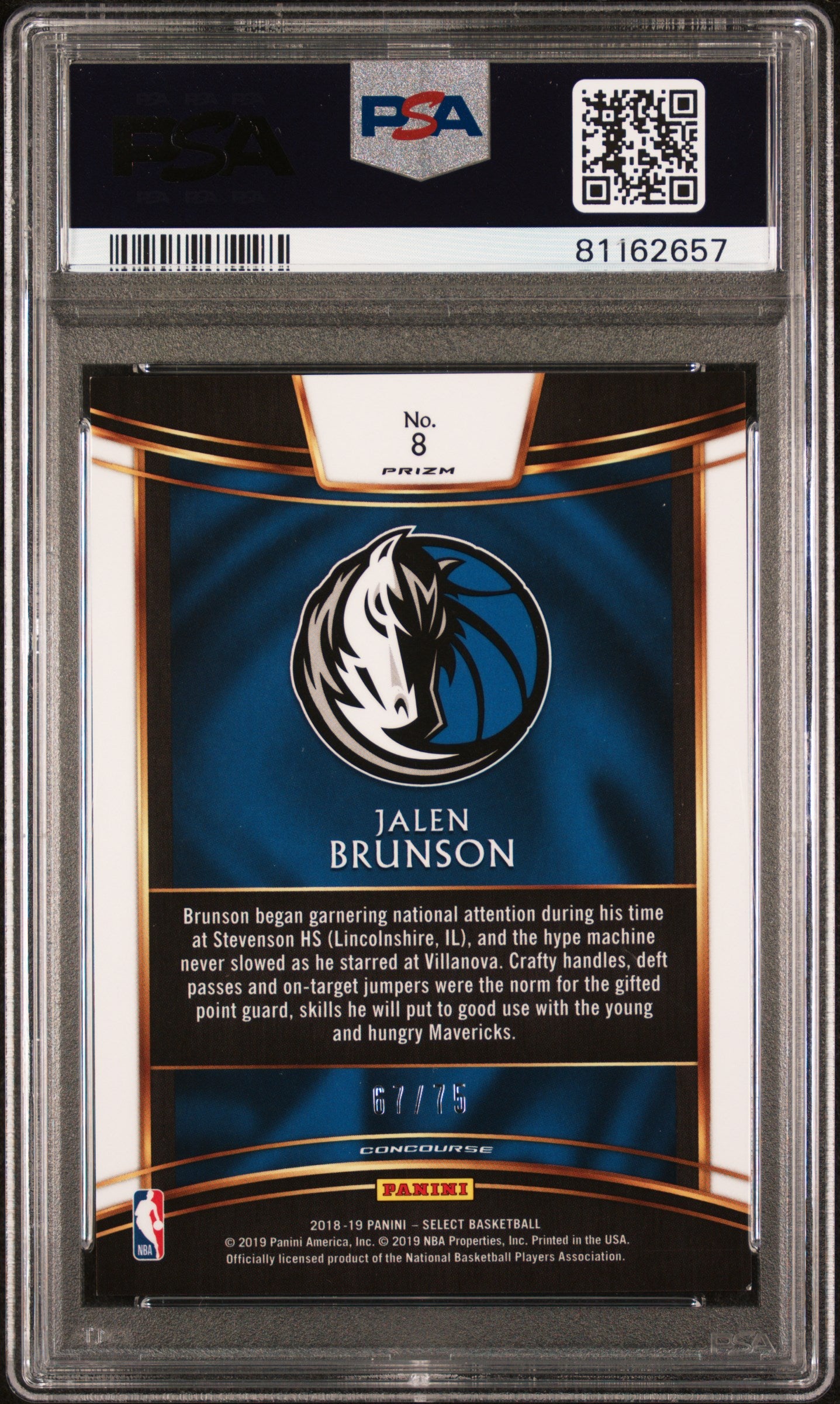 2018-19 Select Jalen Brunson Neon Green Rookie /75 PSA 9