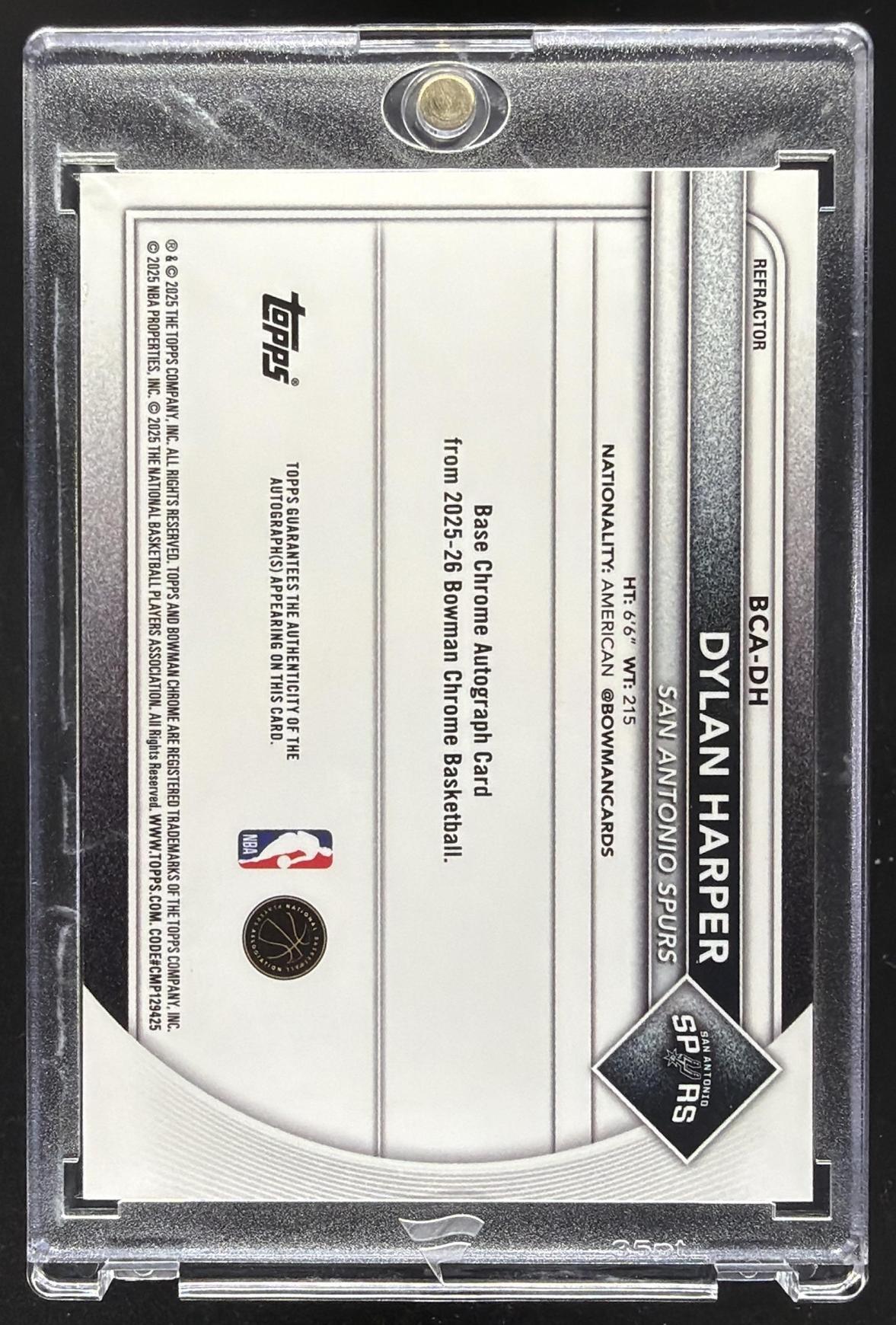 2025-26 Bowman Dylan Harper #BCA-DH Chrome Auto Refractor 498/499 RC