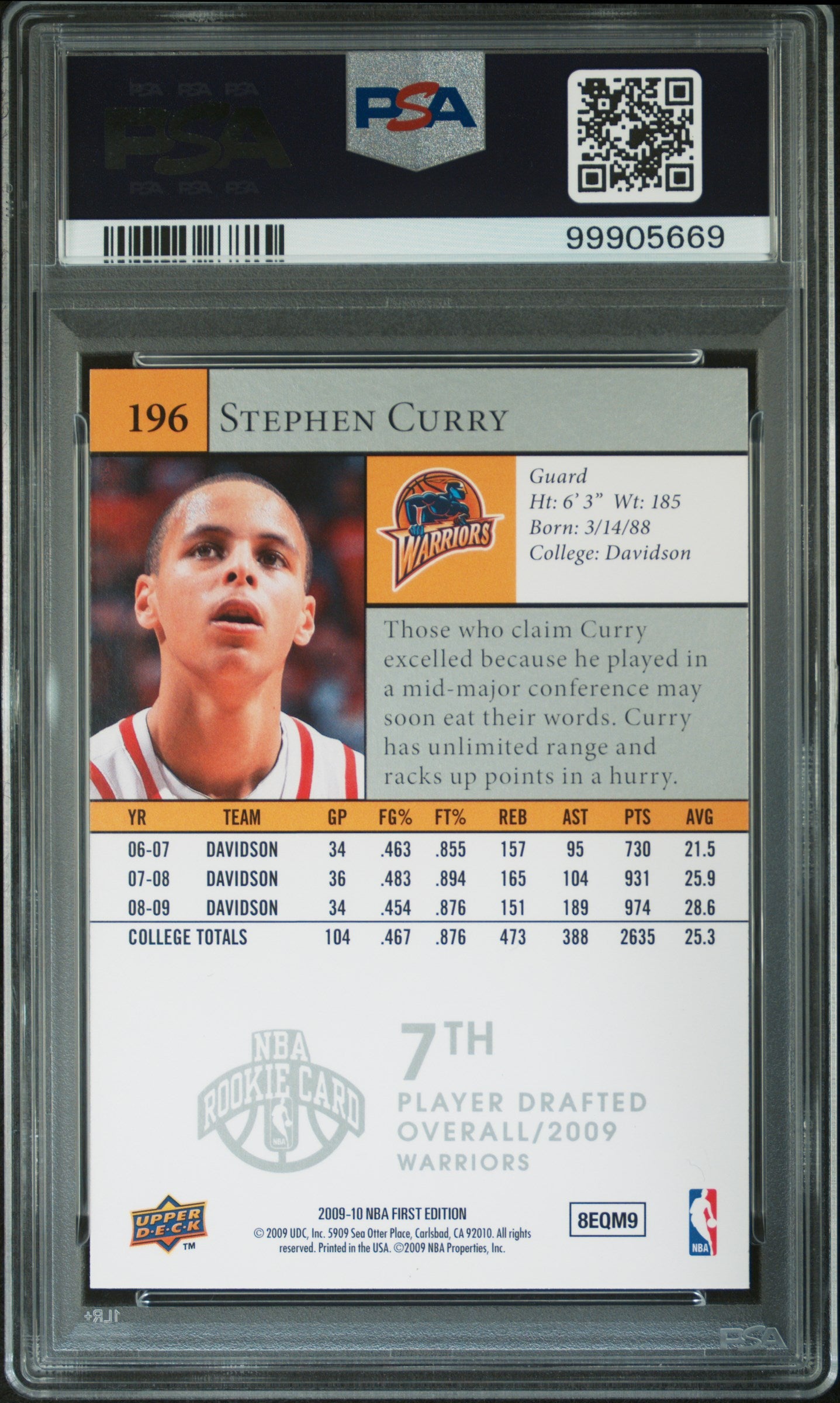 2009 Upper Deck First Edition Stephen Curry PSA 9 RC