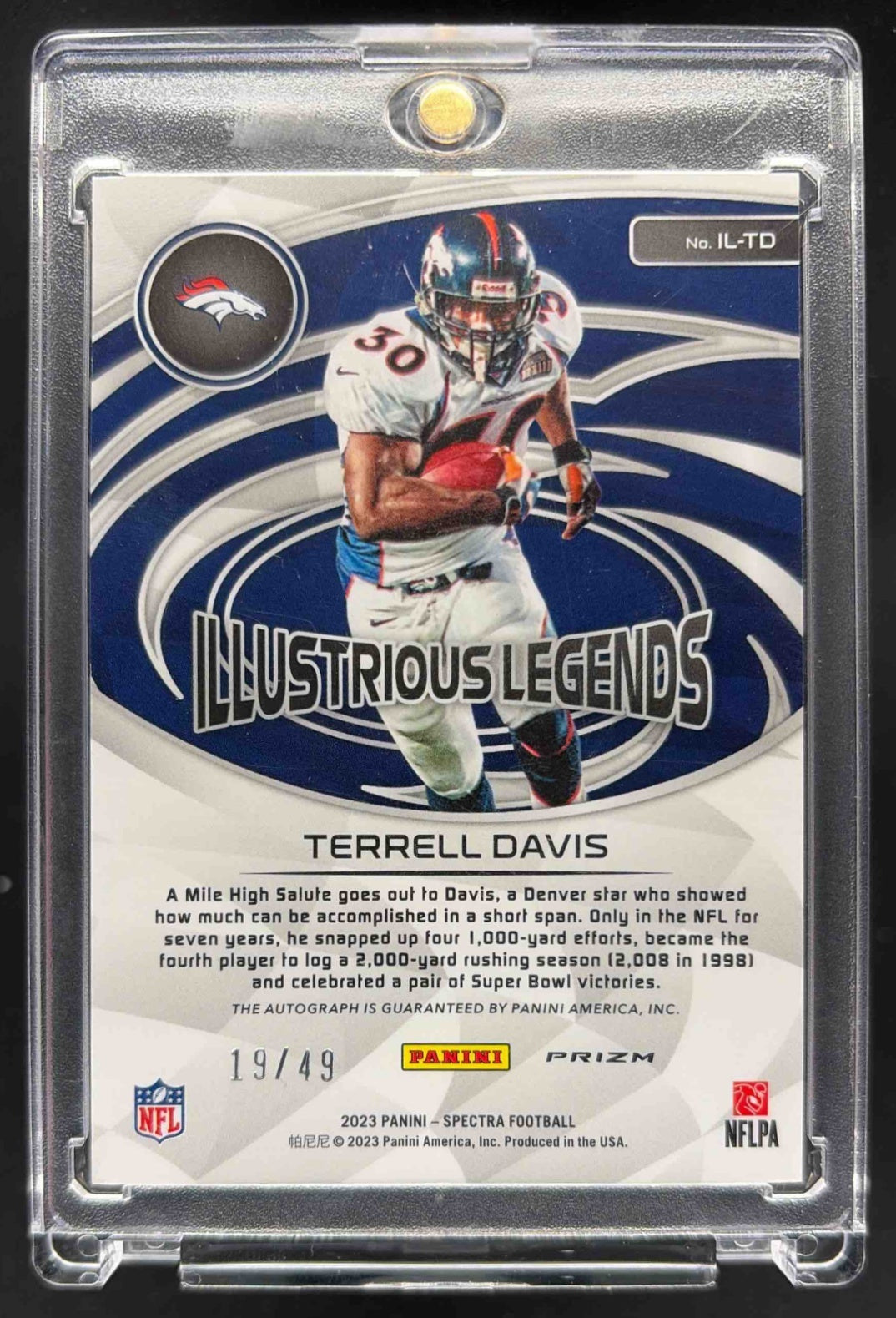 2023 Panini Spectra Terrell Davis #IL-TD Illustrious Legends 19/49 Auto