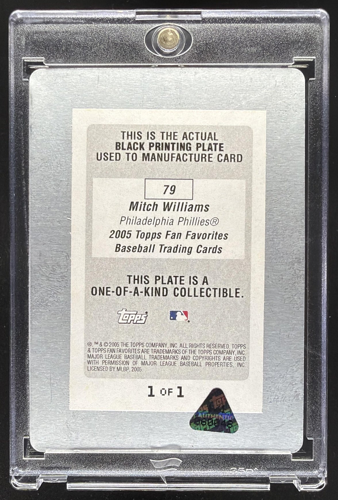 2005 Topps All-Time Fan Favorites Mitch Williams #79 Printing Plate 1/1