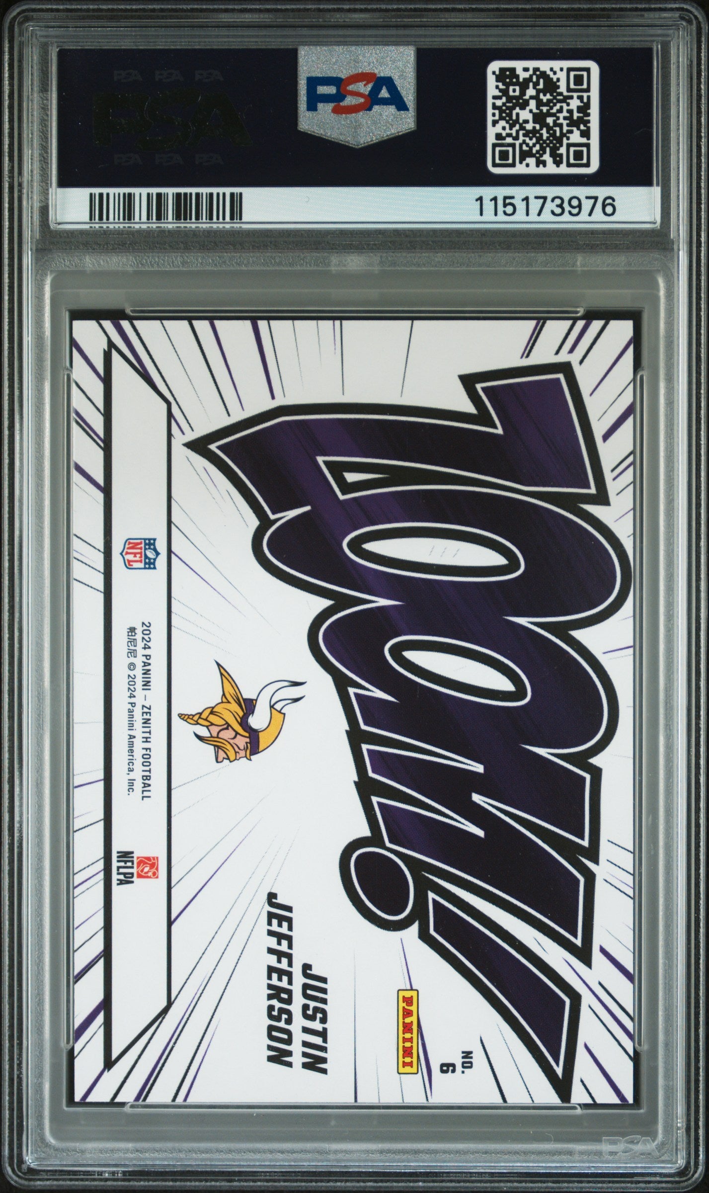 2024 Panini Zenith Justin Jefferson #6 Zoom Red 2/99 PSA 9