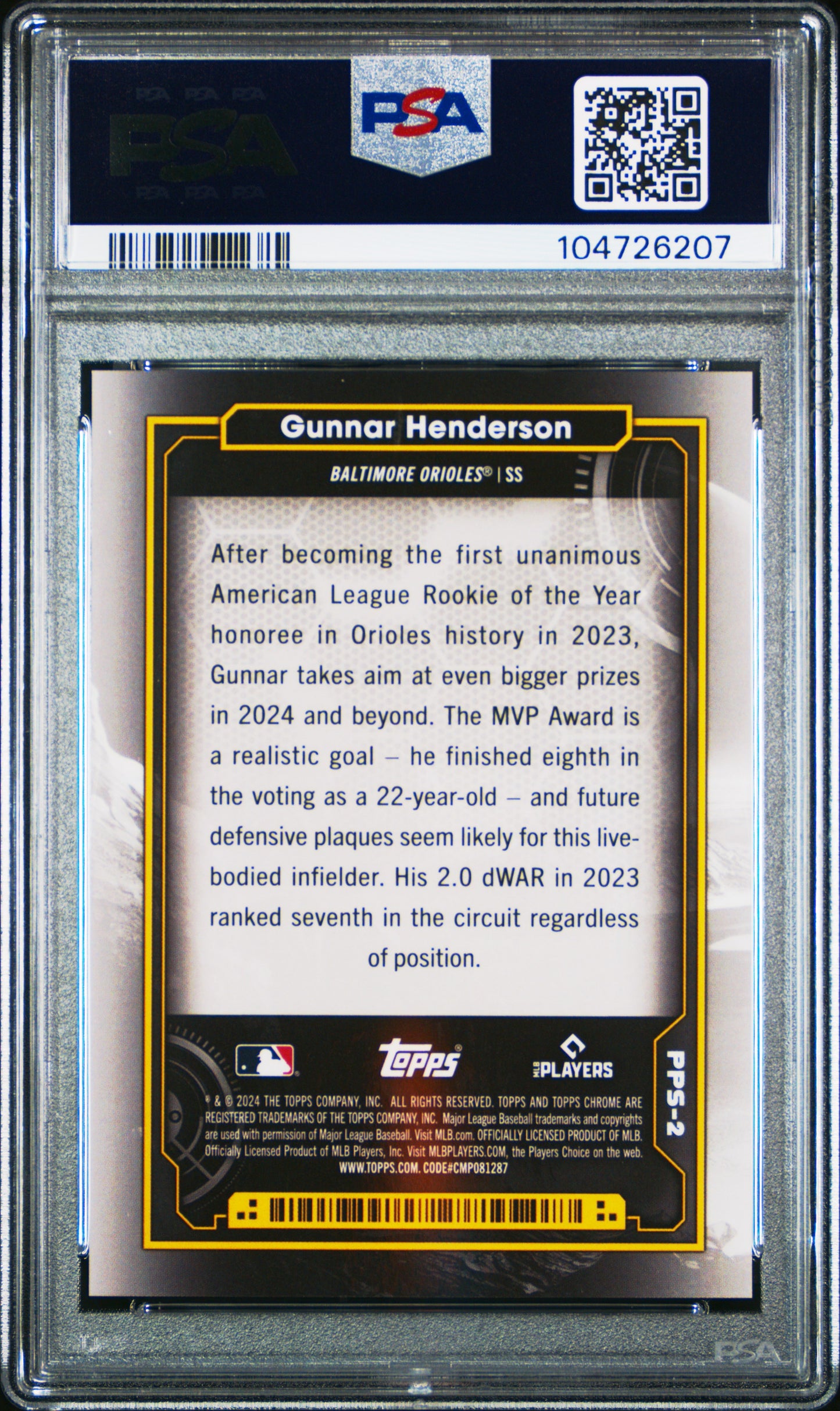 2024 Topps Chrome Cosmic Gunnar Henderson The Sun Planetary Pursuit PSA 10