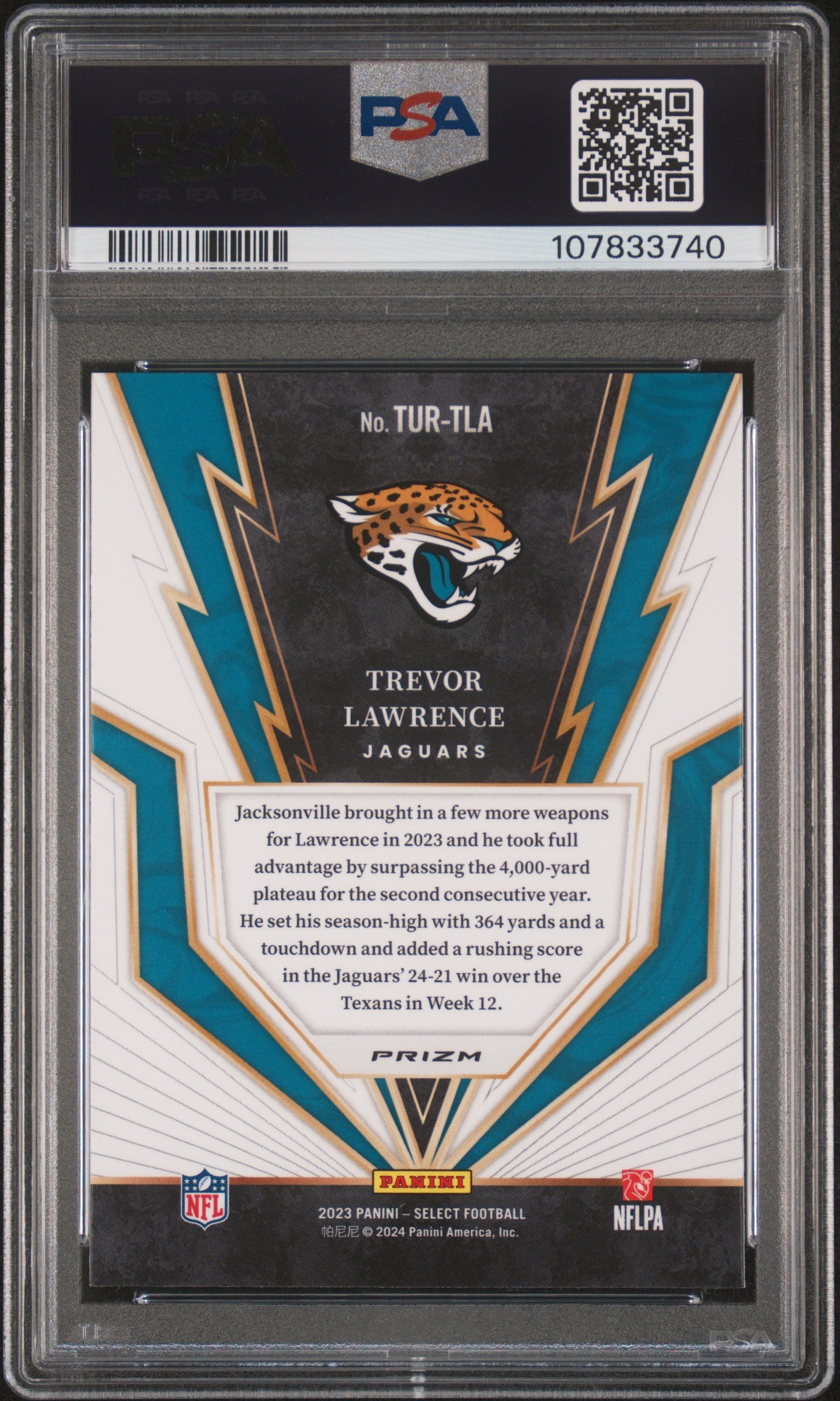 2023 Select Trevor Lawrence Zebra Turbo Charged PSA 10