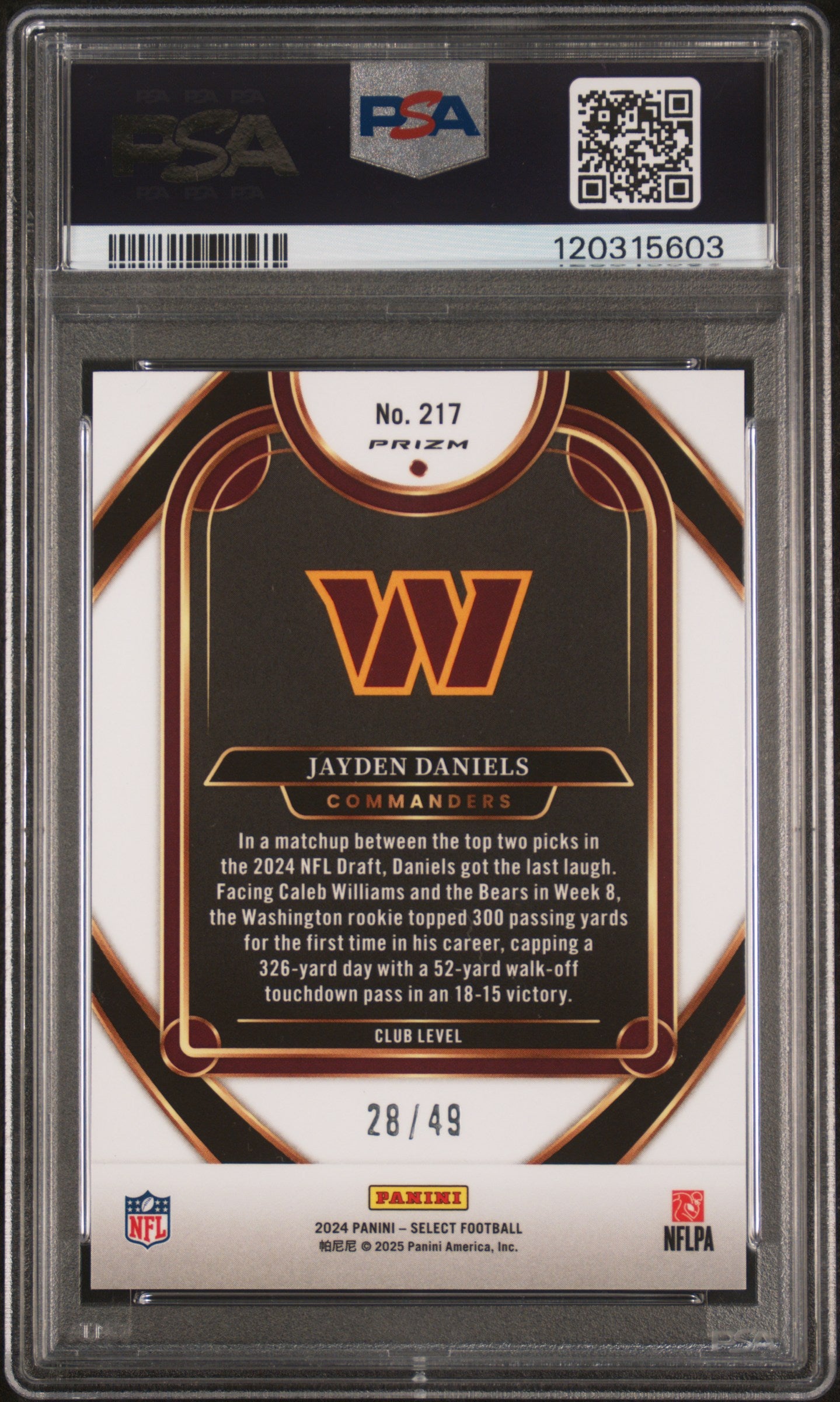 2024 Select Jayden Daniels Red Disco Club Level Rookie /49 PSA 9