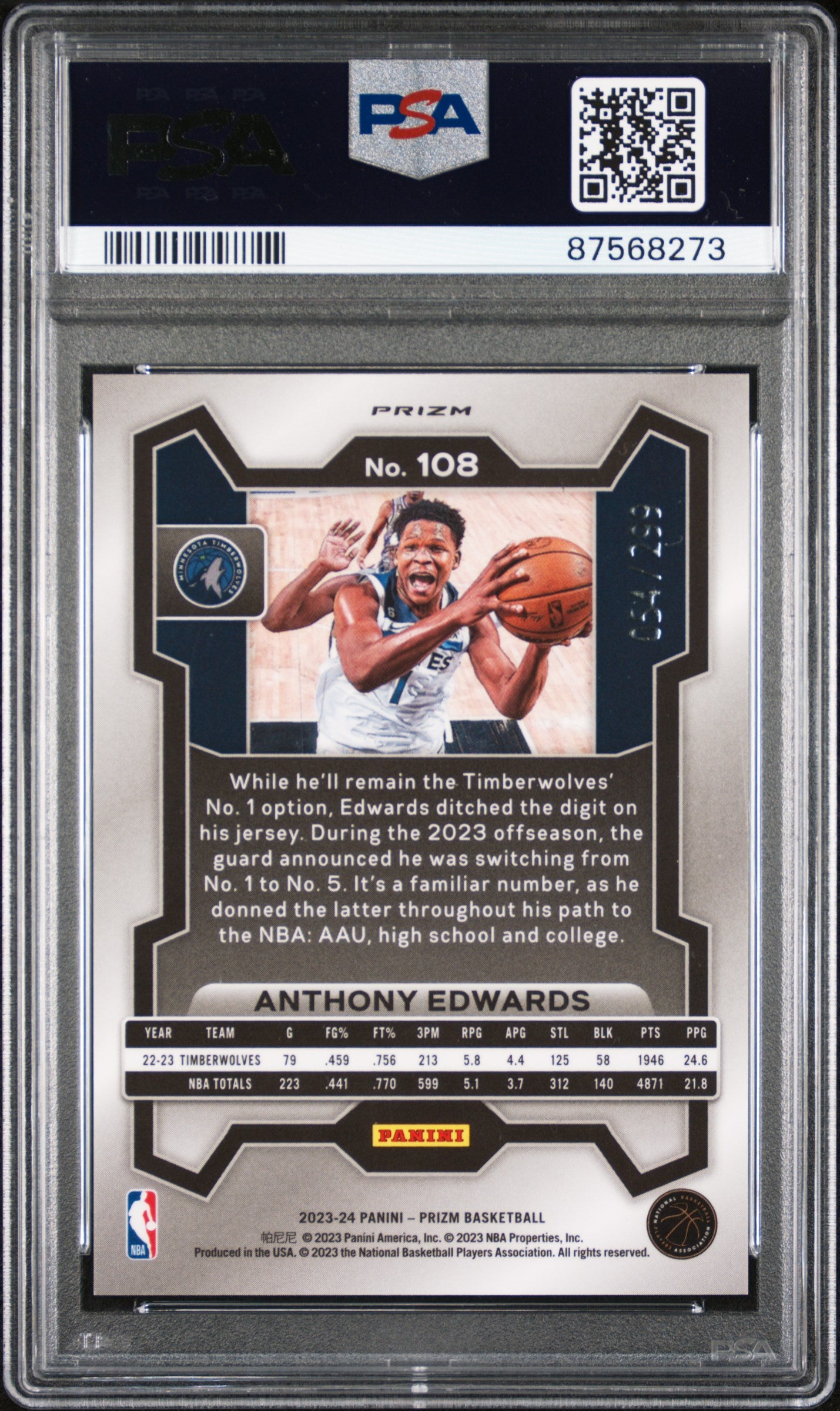 2023-24 Prizm Anthony Edwards Red Seismic /299 PSA 10