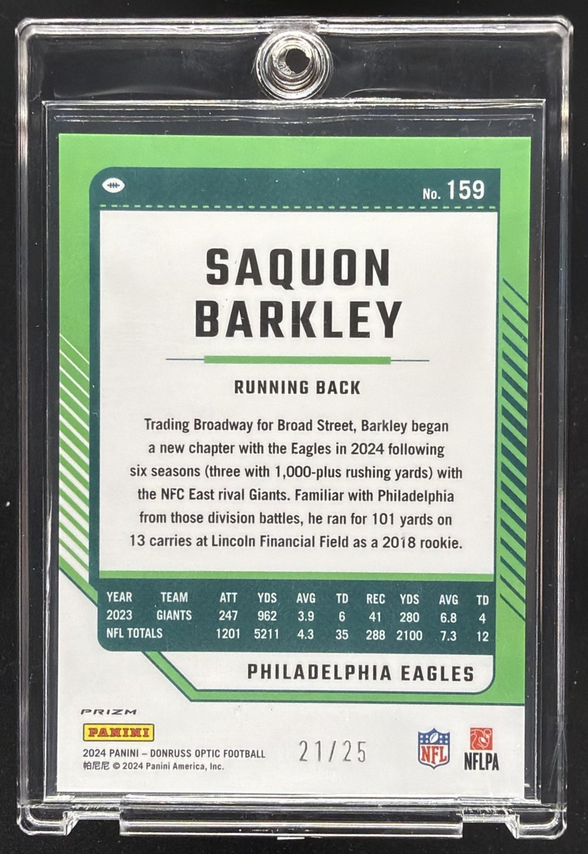 2024 Panini Donruss Optic Saquon Barkley #159 Black Pandora 21/25