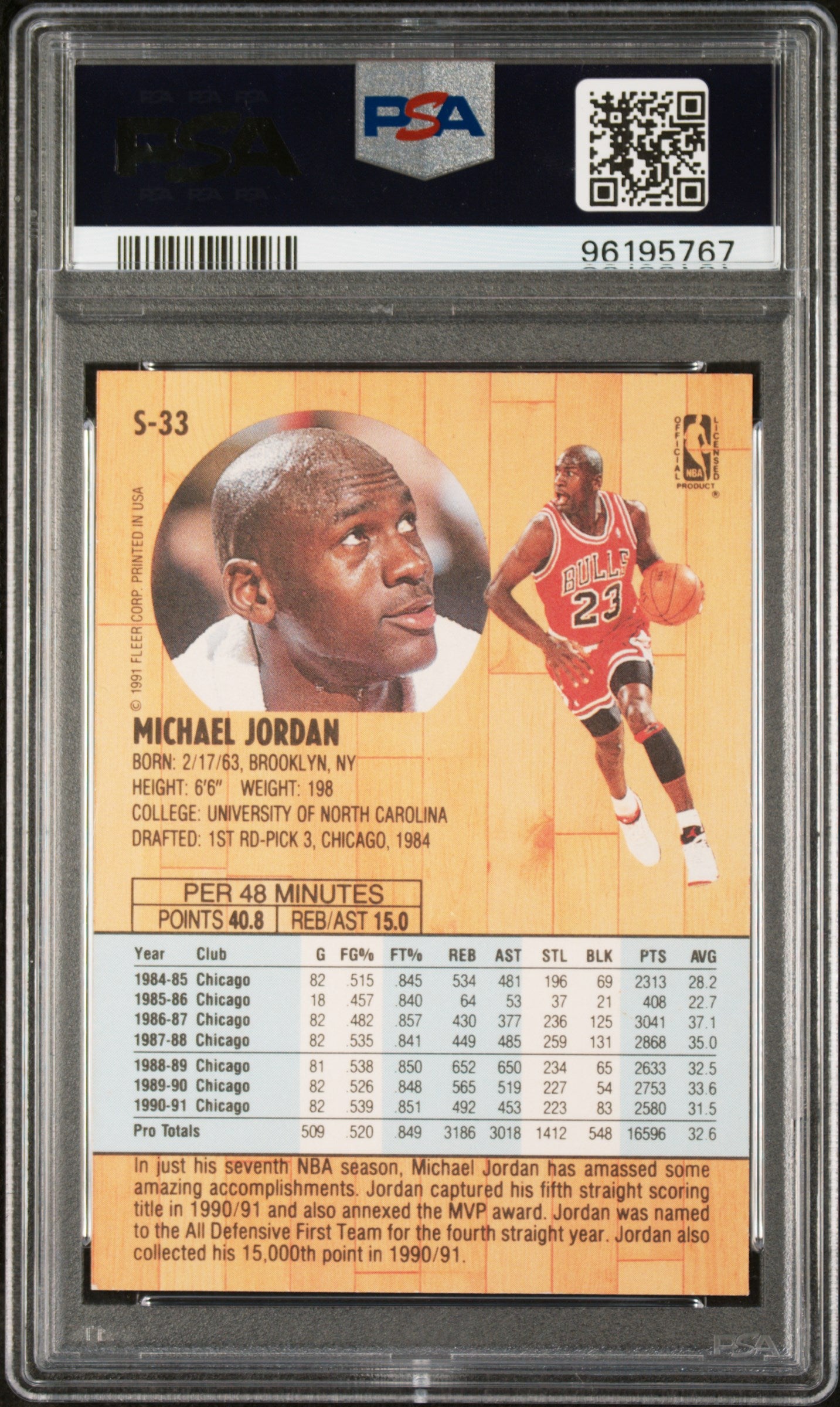 1991 Fleer Michael Jordan Tony's Pizza PSA 6