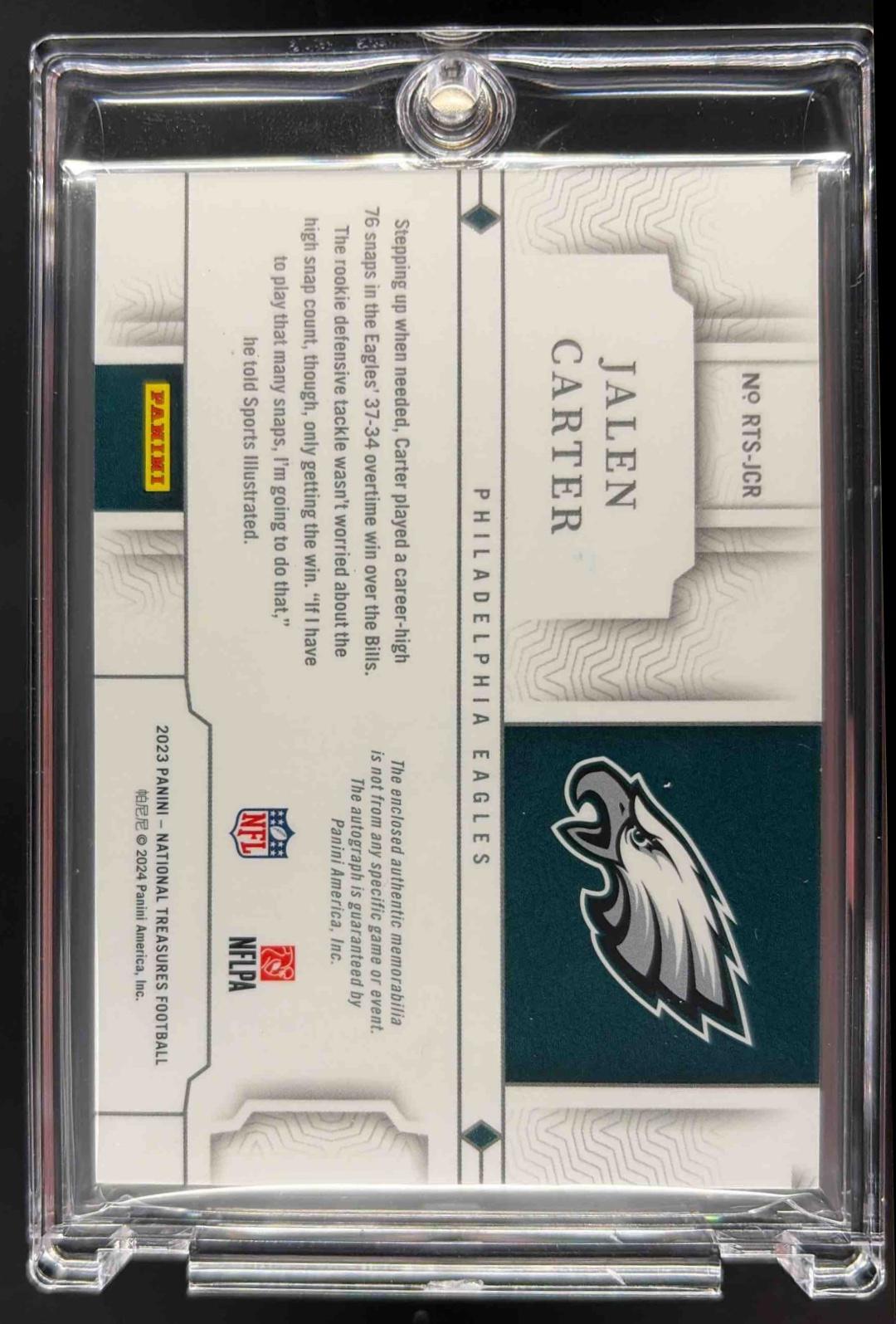 2023 National Treasures Jalen Carter #RTS-JCR Black Laundry Tag Auto 5/5 RC