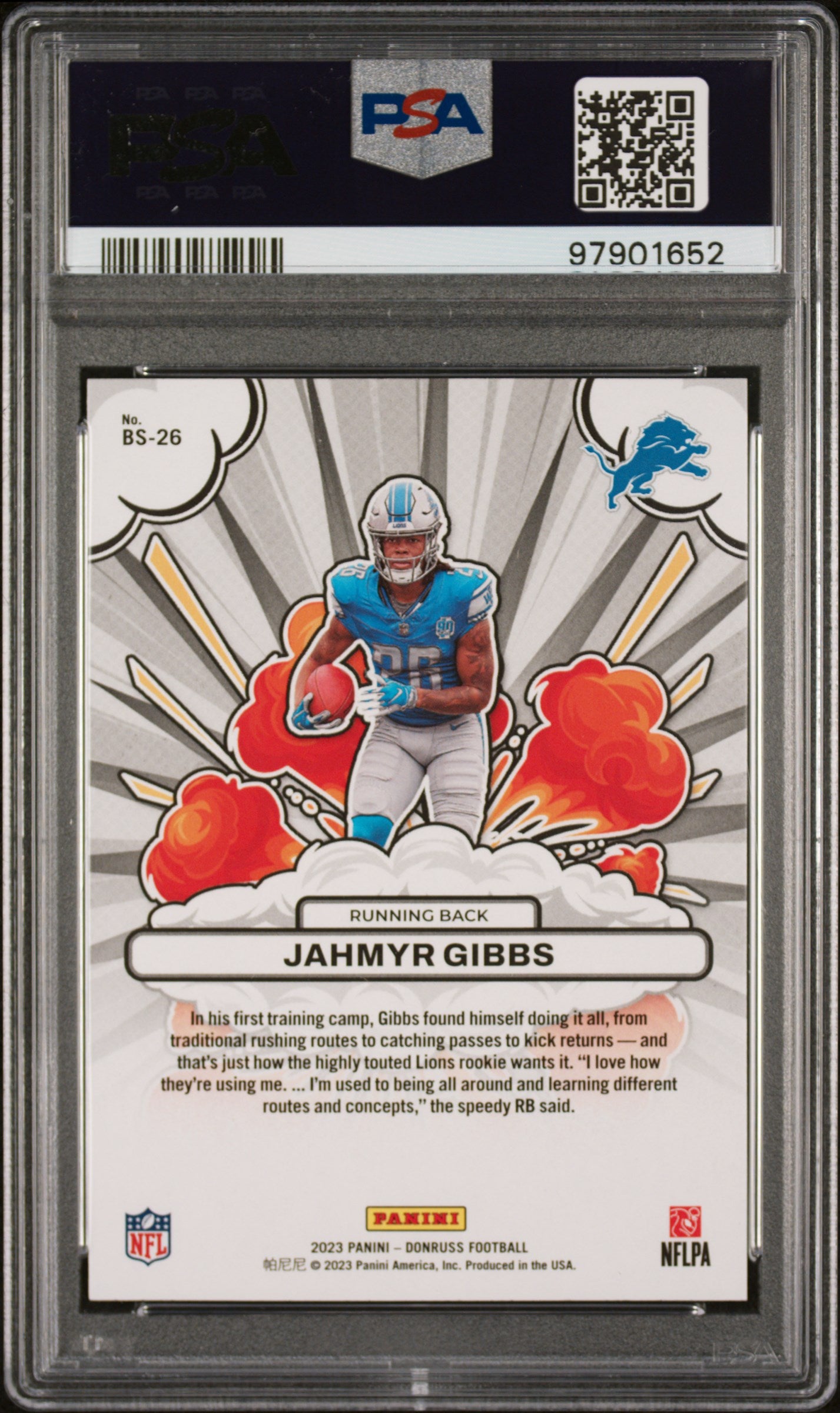 2023 Donruss Jahmyr Gibbs Bomb Squad Rookie PSA 10