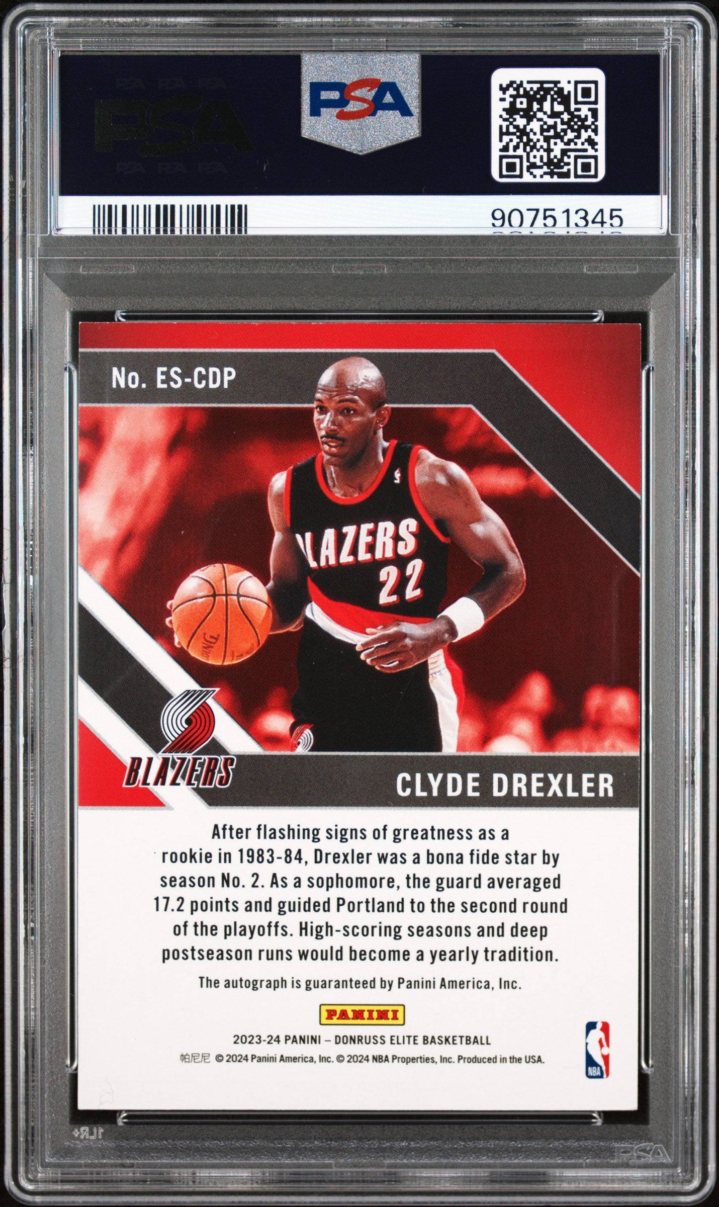 2023-24 Elite Clyde Drexler Gold Auto /10 PSA 9