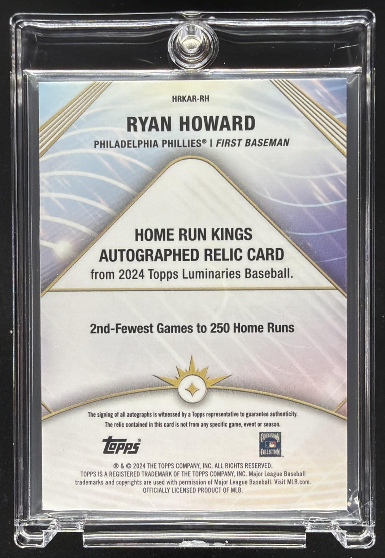 2024 Topps Luminaries Ryan Howard #HRKAR-RH Home Run Kings Auto Relics 7/25