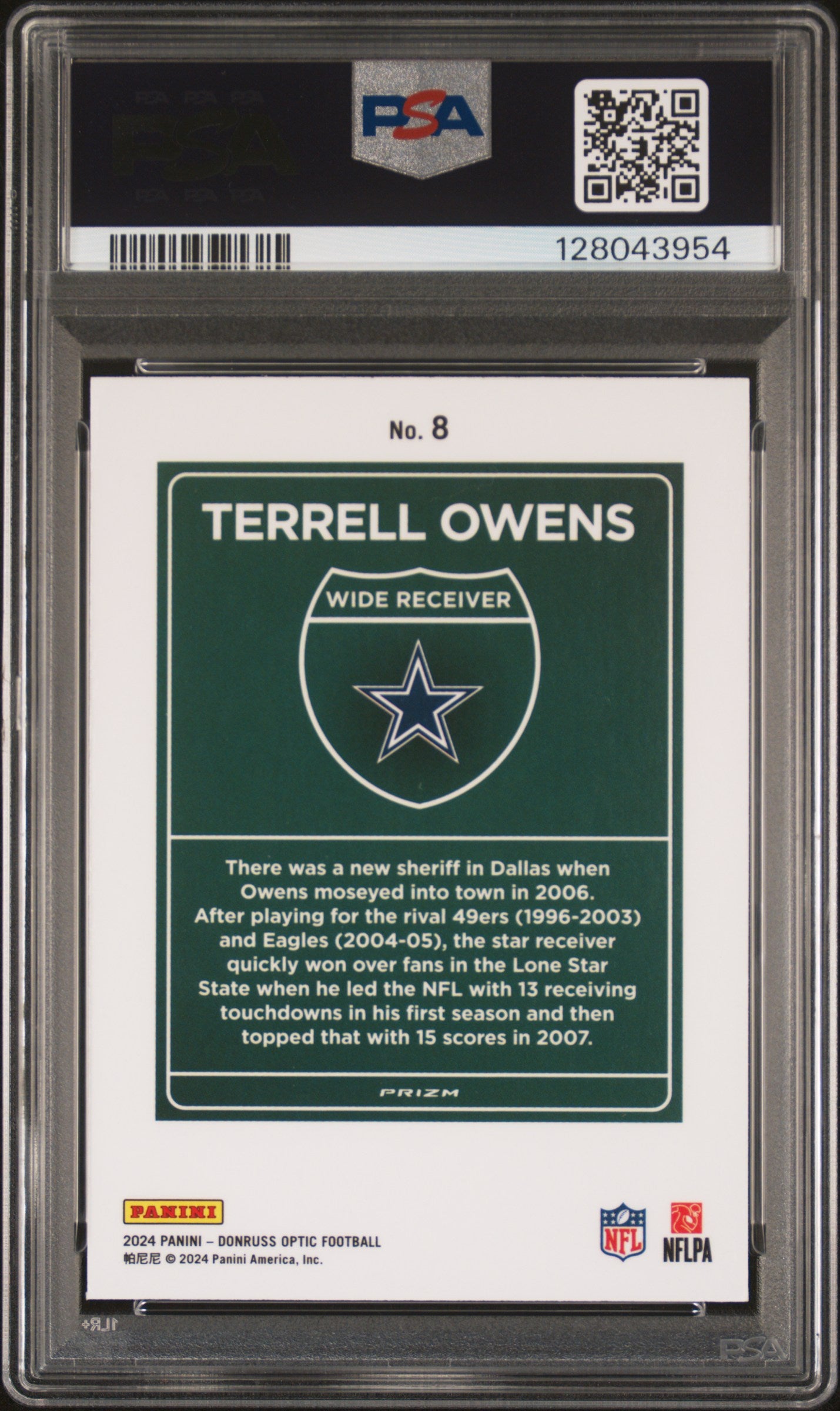 2024 Panini Donruss Optic Terrell Owens #8 Downtown Casehit PSA 9