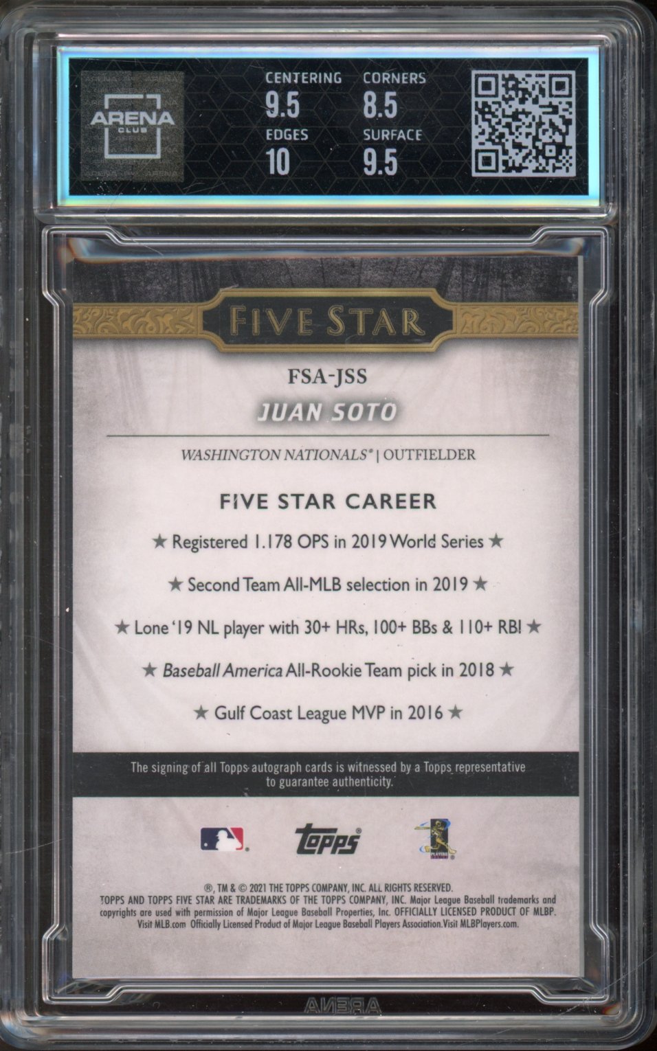 2021 Topps Five Star Juan Soto /5 Area Club 9/10