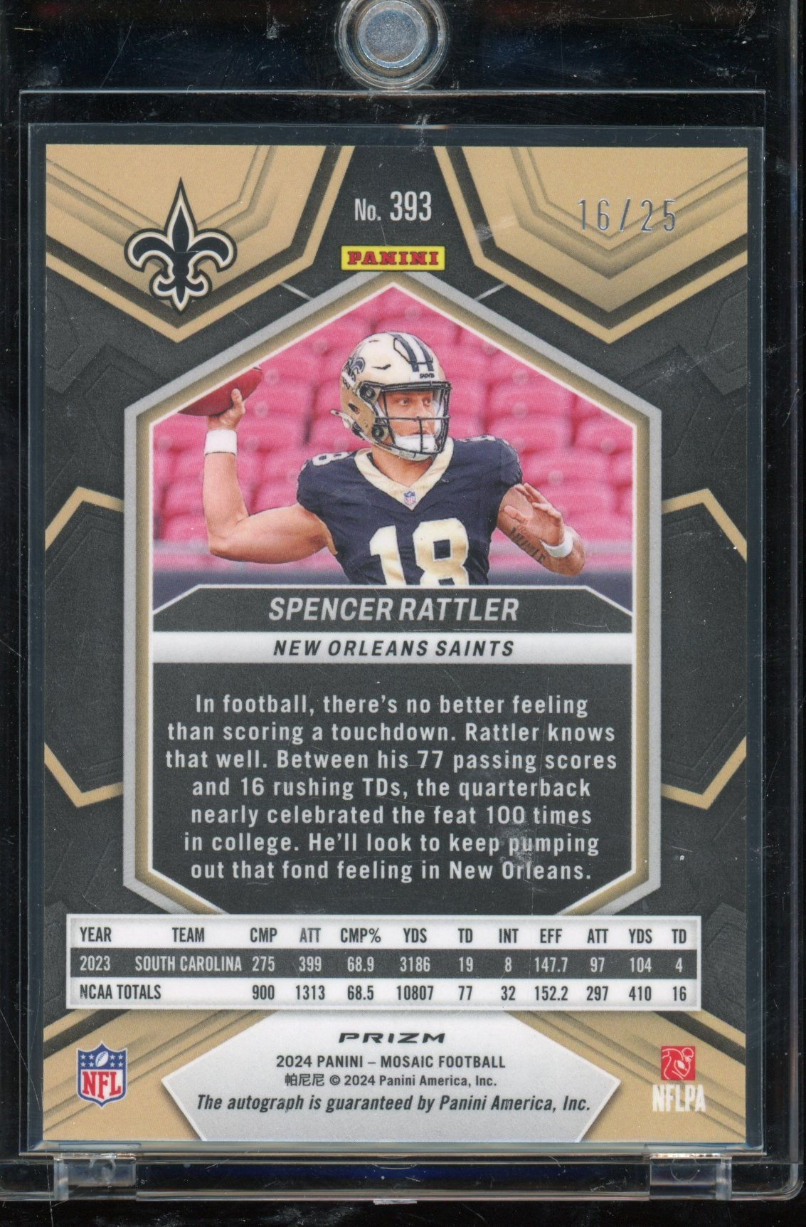 2024 Mosaic Spencer Rattler Green Rookie Auto 16/25