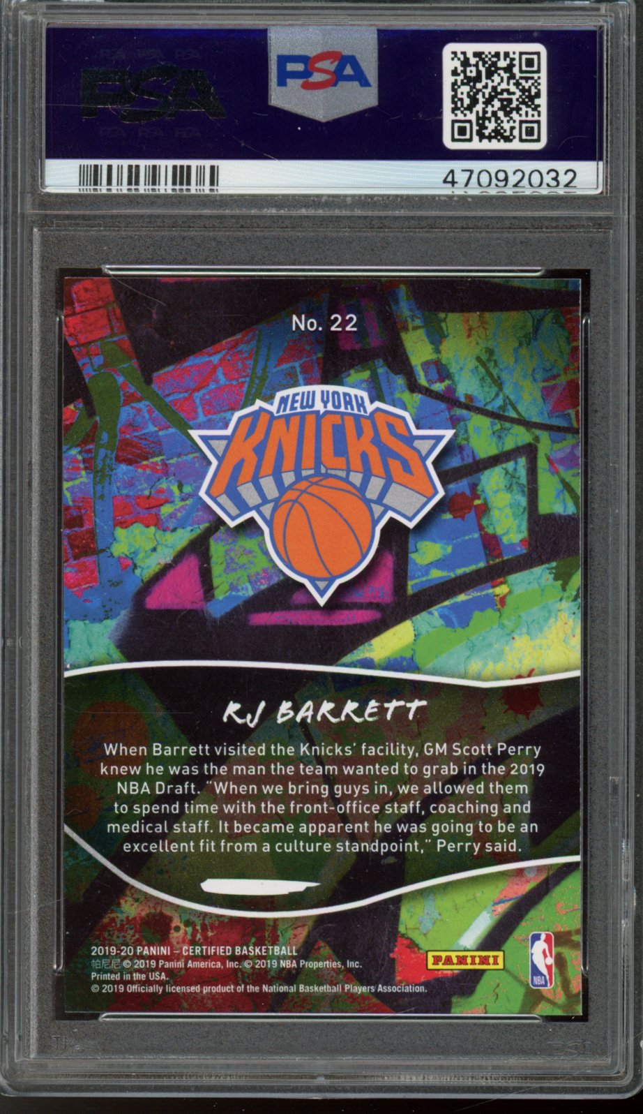 2019 Panini Certified RJ Barrett Camo "2019" RC PSA 10