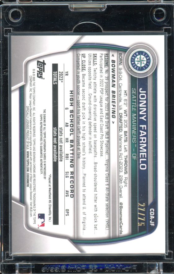 2023 Bowman Chrome Jonny Farmelo Black /75 1st Auto