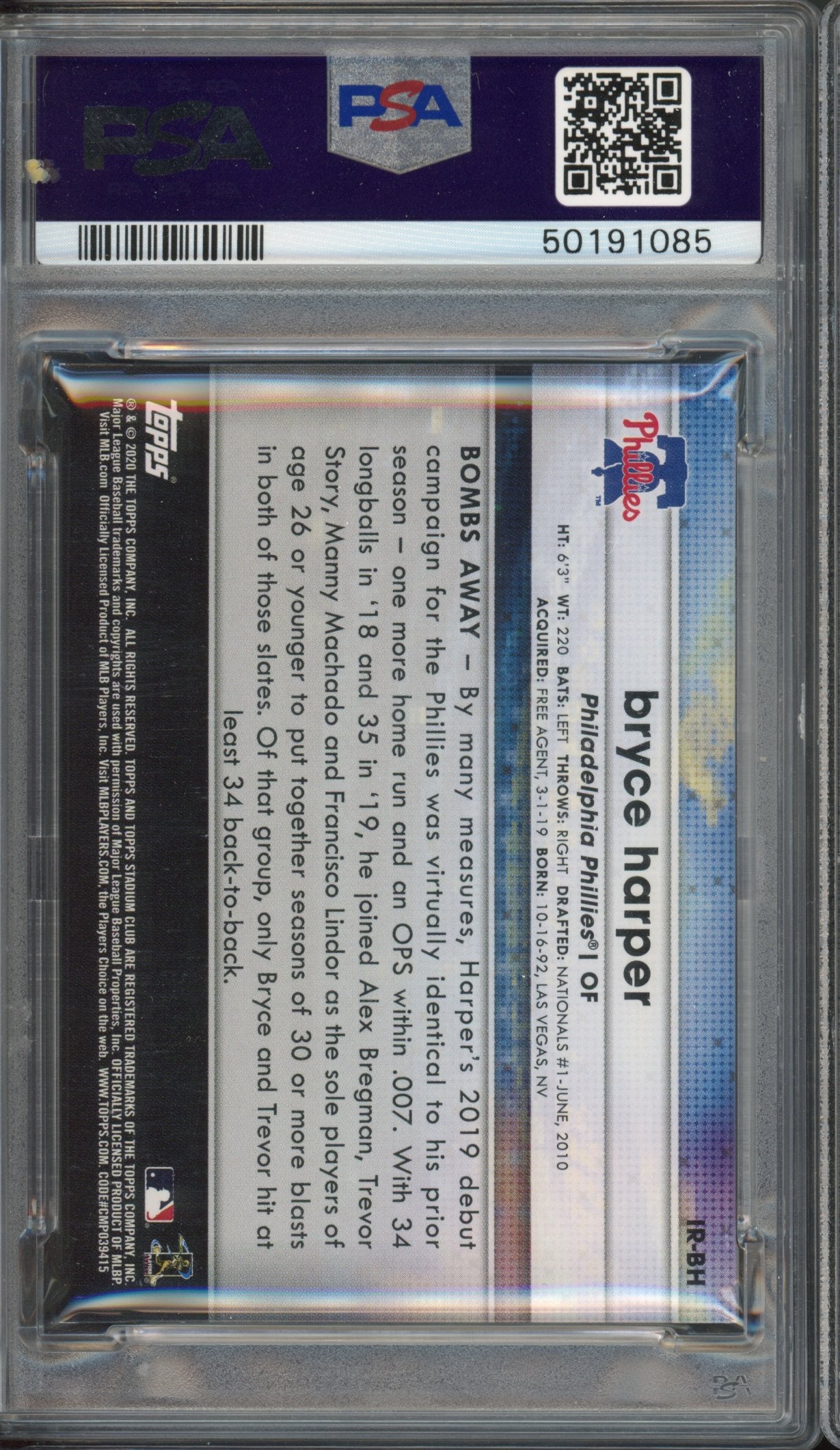 2020 Stadium Club Bryce Harper Instavision Black 10/25 PSA 9