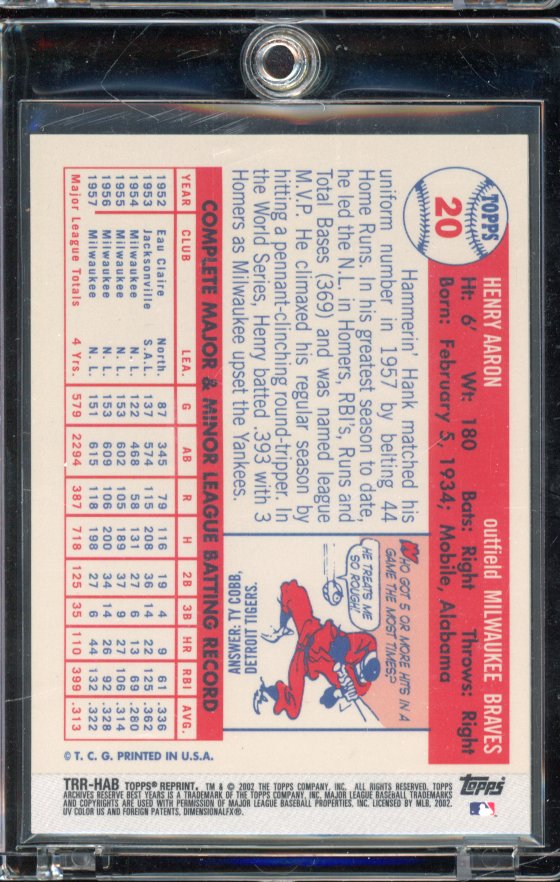 2002 Topps Archives Hank Aaron Reserve GU Bat