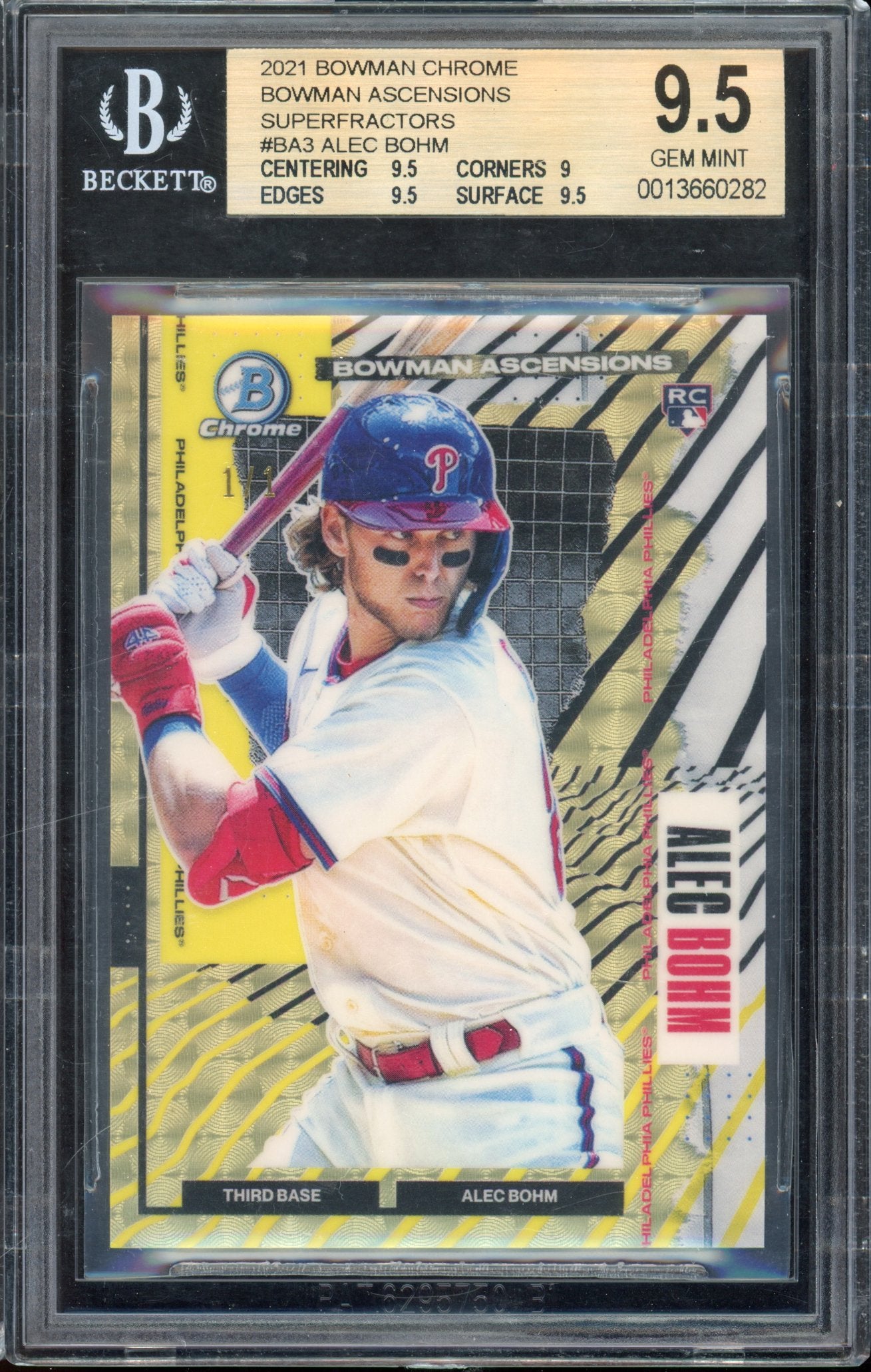 2021 Bowman Chrome Alec Bohm Ascensions Superfractor 1/1 BGS 9.5 RC