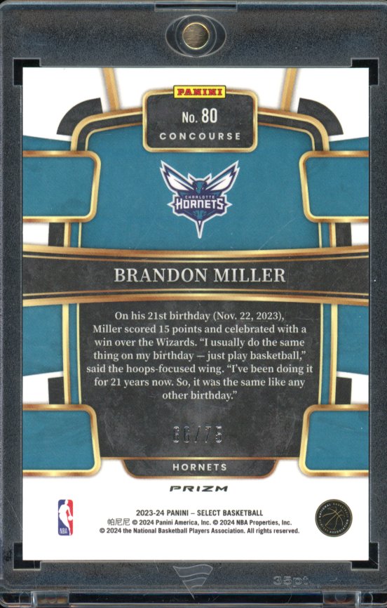2023-24 Select Brandon Miller Neon Green Rookie /75
