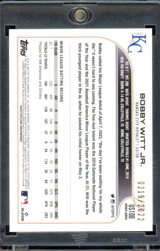 2022 Topps Update Bobby Witt Gold Rookie /2022 US100
