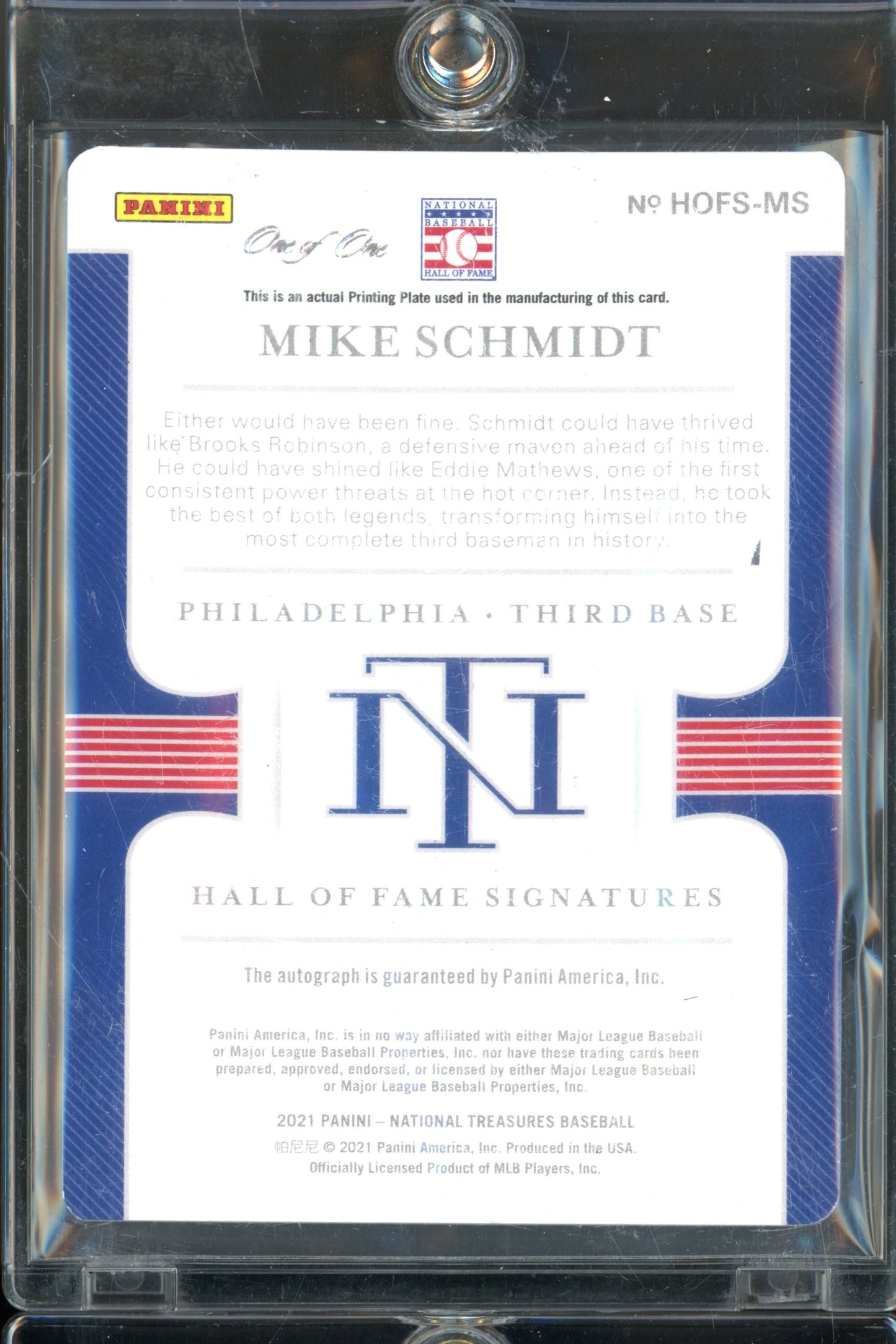2020 National Treasures Mike Schmidt Auto Printing Plate 1/1