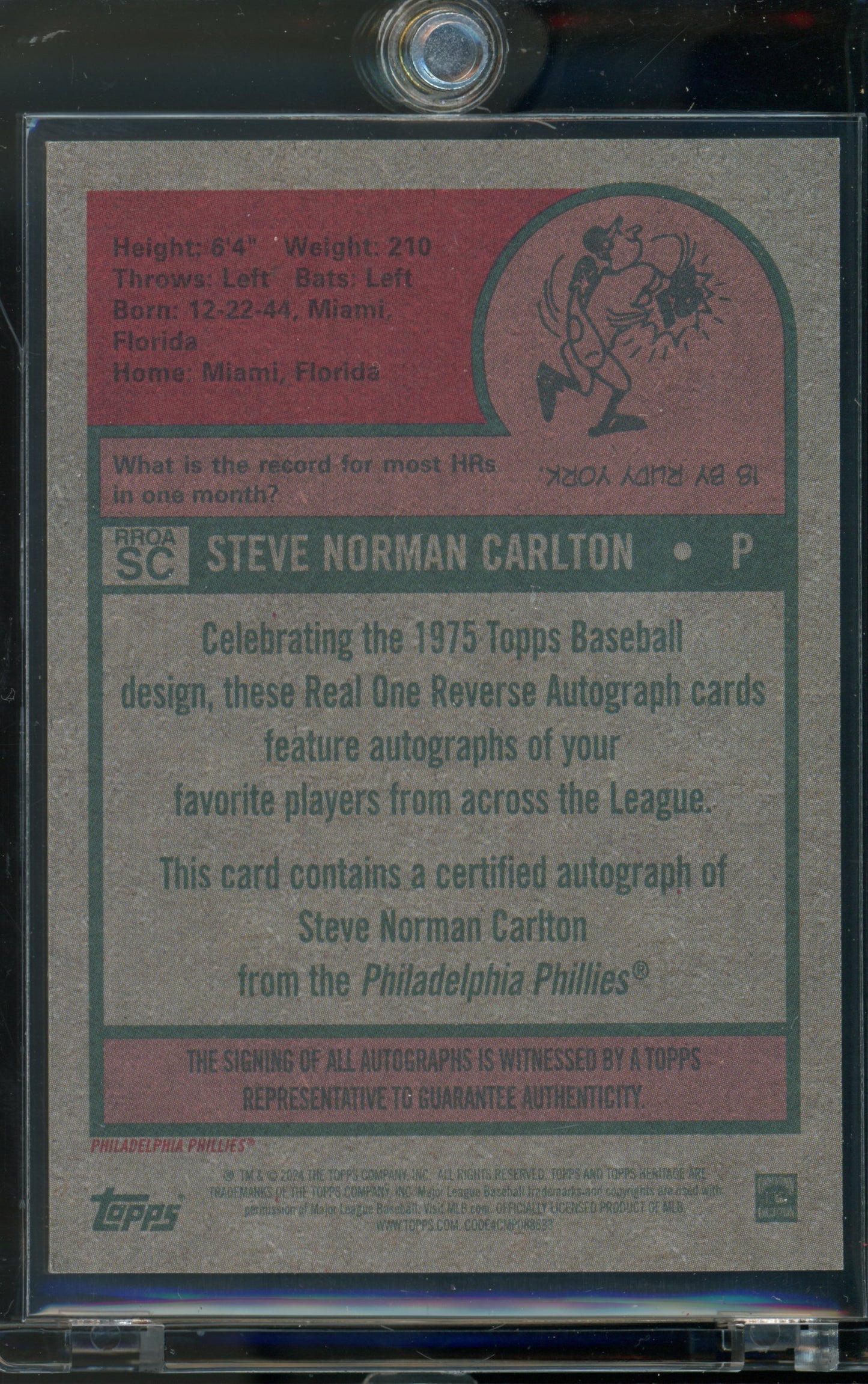 2024 Topps Heritage High Number Steve Carlton Reverse ROA Auto