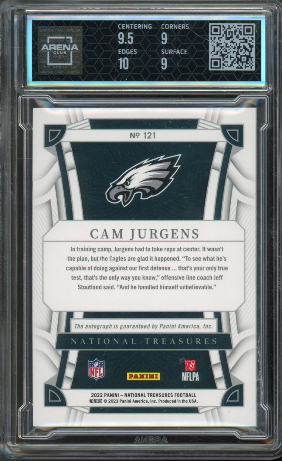2022 National Treasures Cam Jurgens Auto /99 Arena Club 9.5 Auto 10 RC