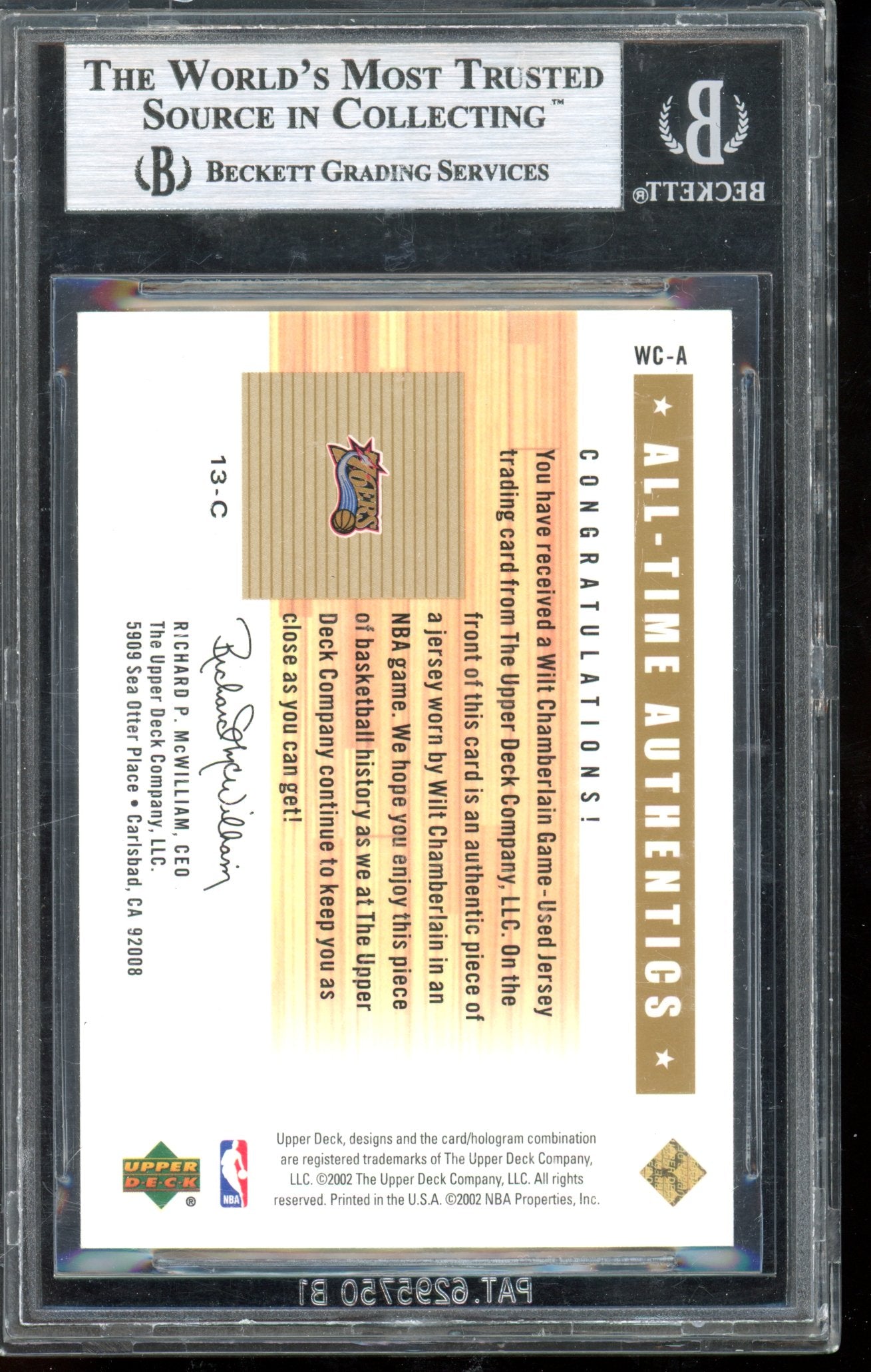 2002 Upper Deck Generations Wilt Chamberlain Jersey BGS 9