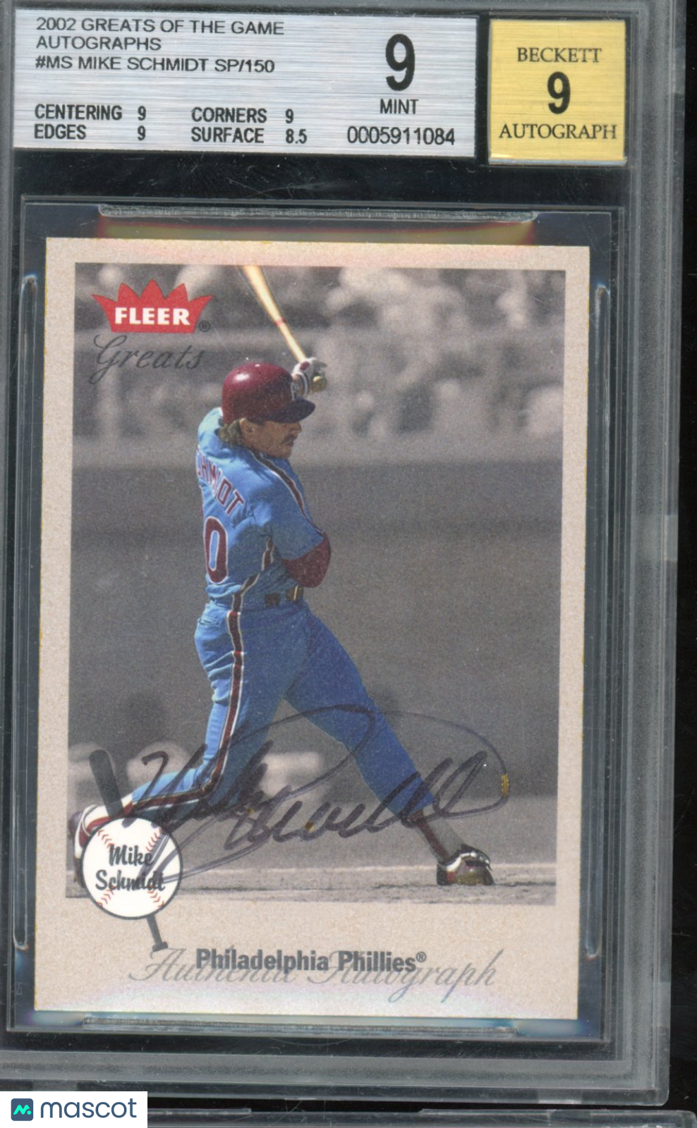 2002 Greats Of The Game Mike Schmidt Auto BGS 9/9