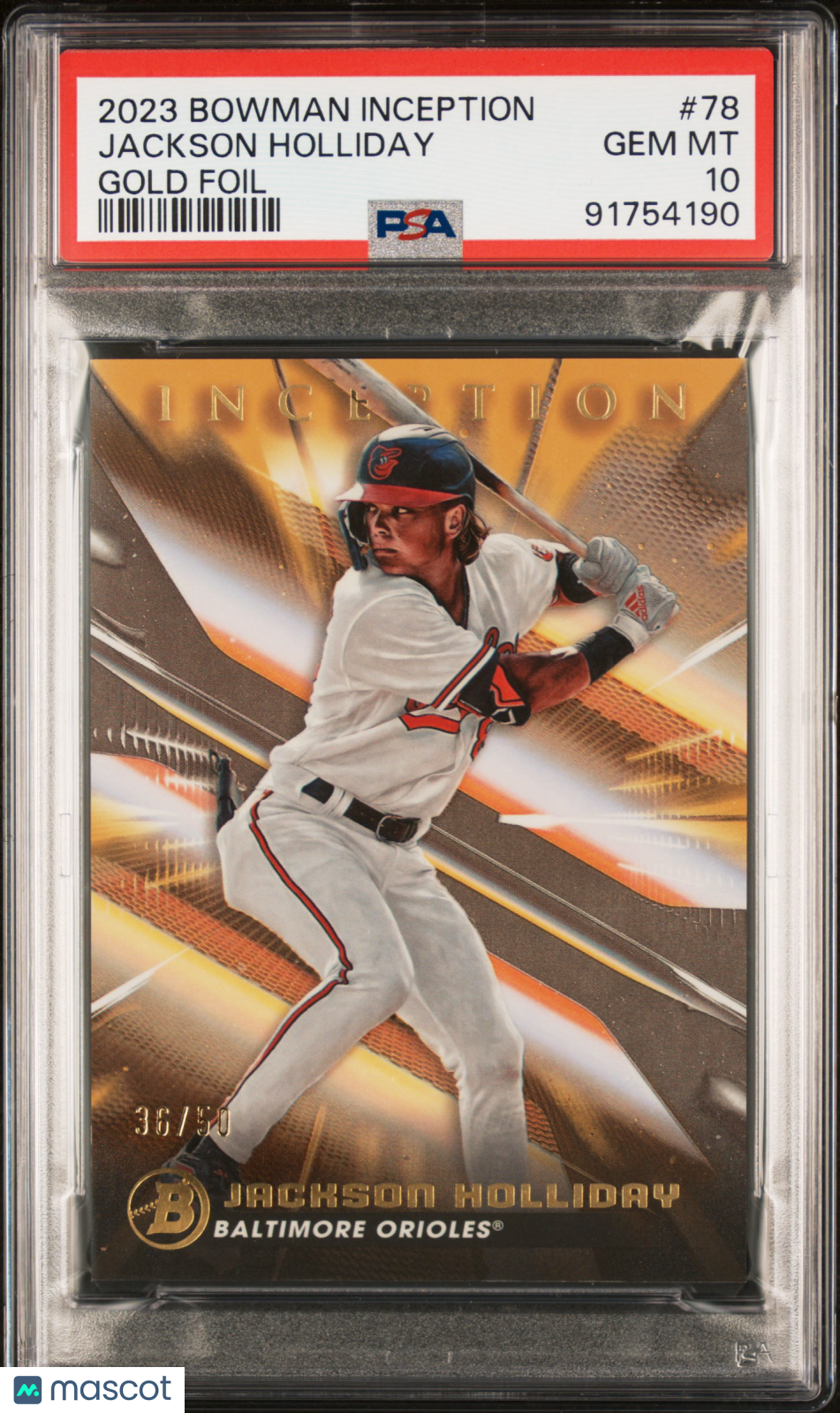 2023 Bowman Inception Jackson Holliday Gold Rookie /50 PSA 10
