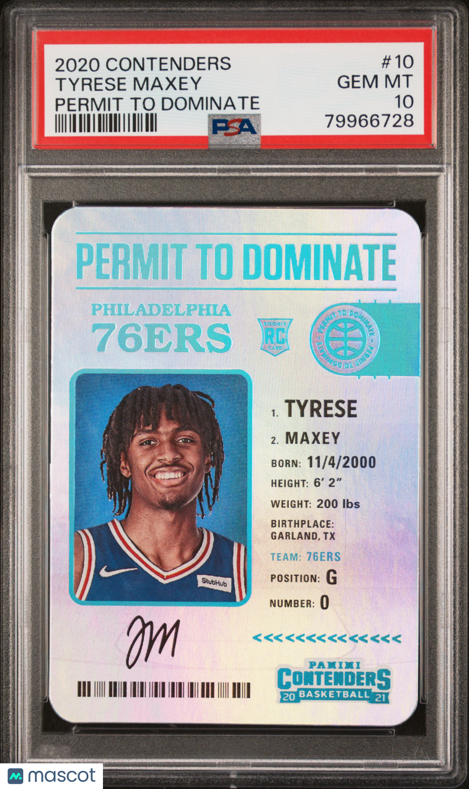2020-21 Contenders Tyrese Maxey Permit To Dominate Rookie PSA 10