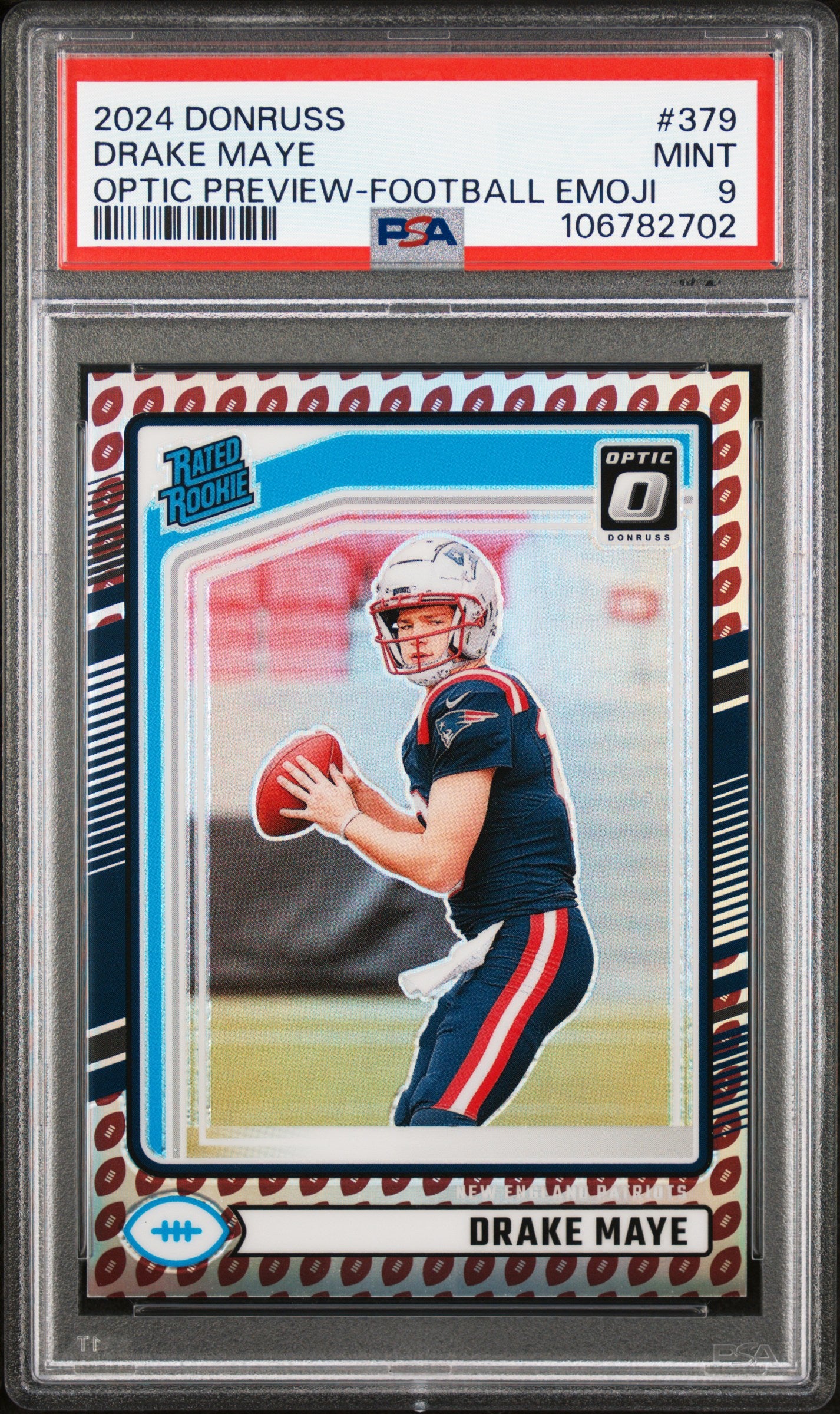 2024 Donruss Drake Maye Football Emoji Optic Preview PSA 9 RC