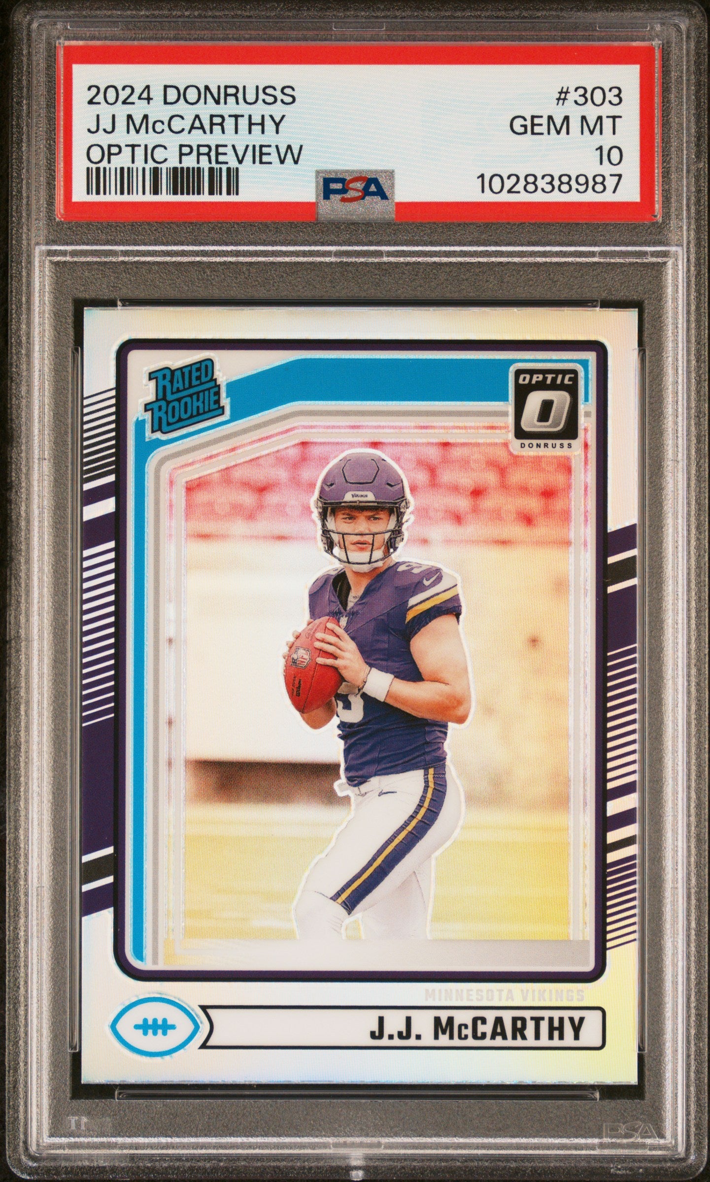 2024 Donruss JJ McCarthy Optic Preview Holo PSA 10 RC