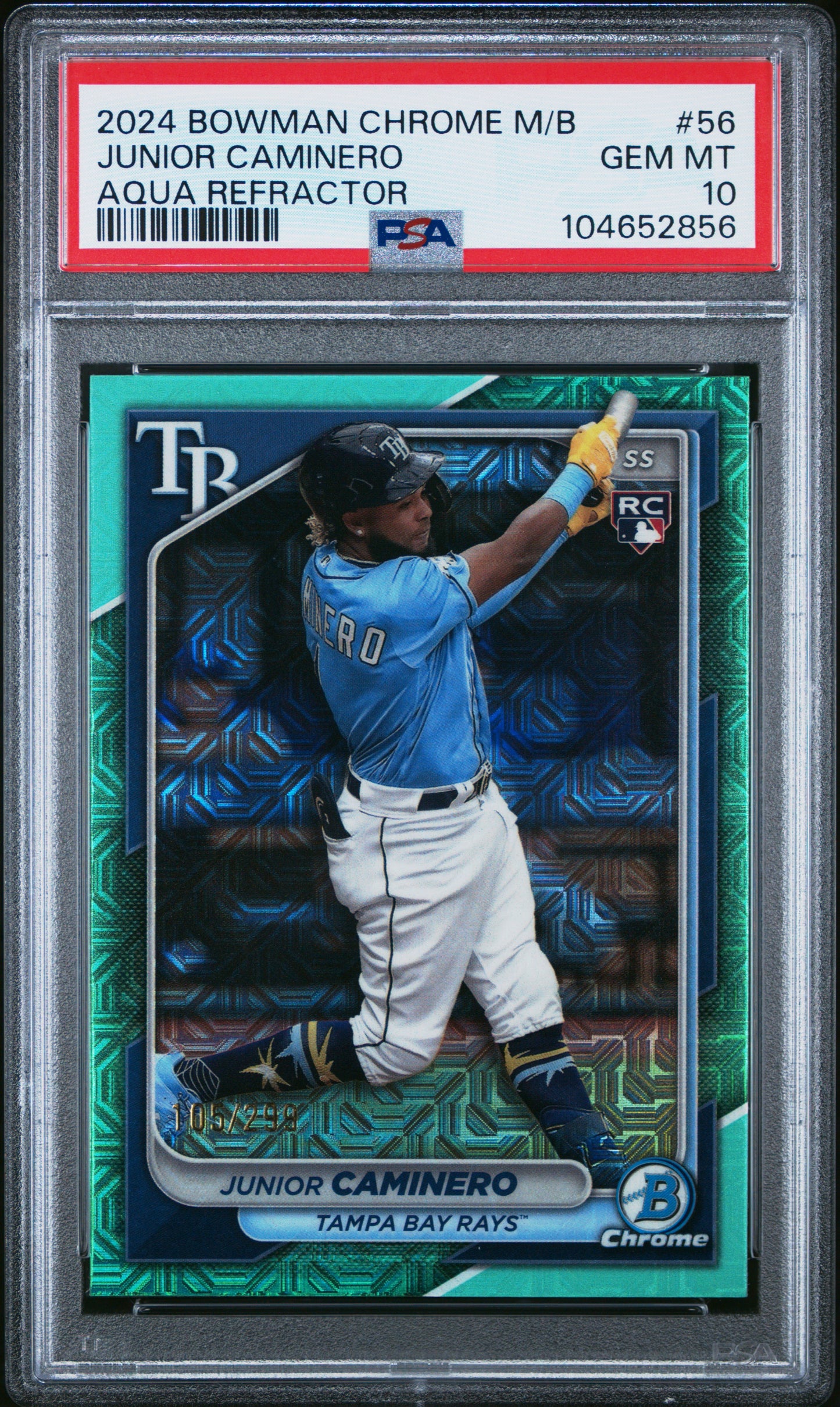 2024 Bowman Chrome Junior Caminero Mega Box Aqua Refractor 105/299 PSA 10 RC