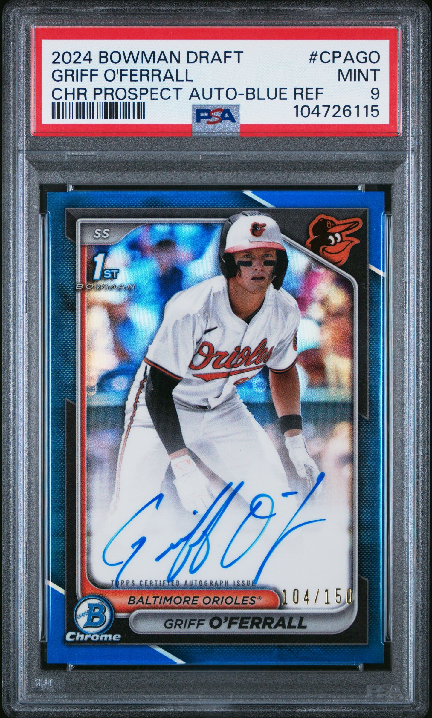 2024 Bowman Draft Griff O'Ferrall Blue Refractor Auto 104/150 PSA 9