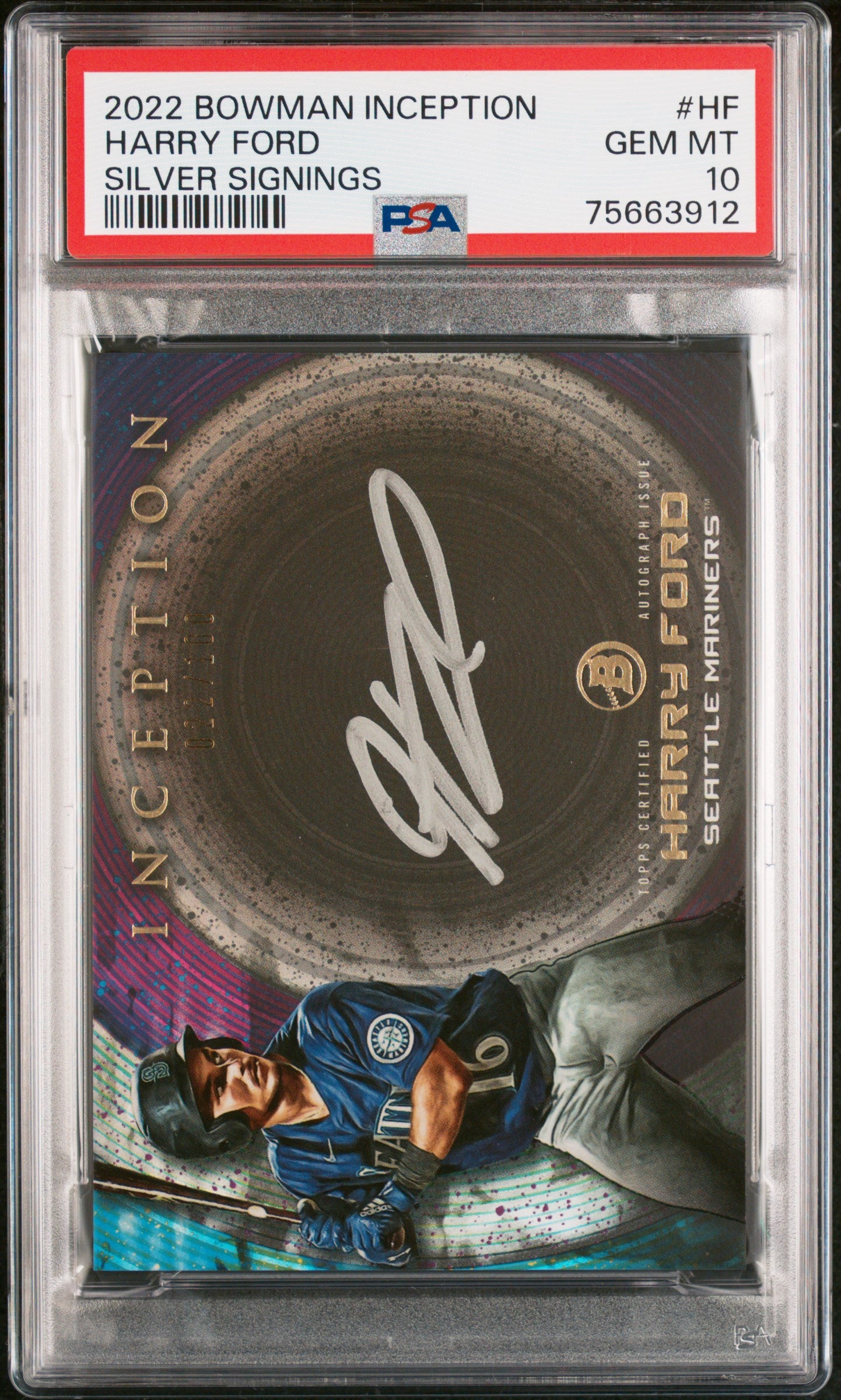 2022 Bowman Inception Harry Ford Silver Signings Auto 022/100 PSA 10