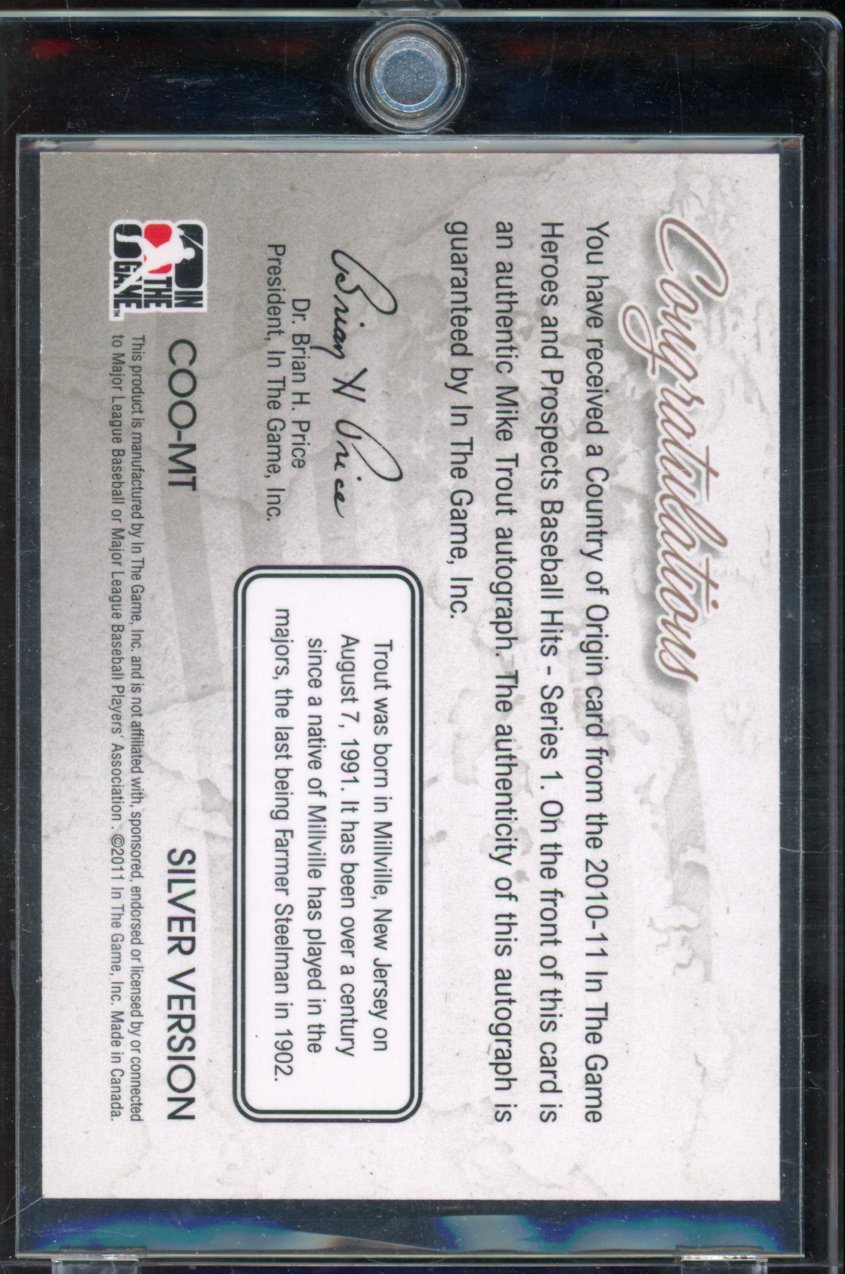 2011 In The Game Mike Trout Auto Country Of Origin