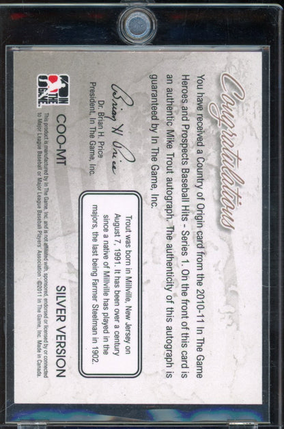 2011 In The Game Mike Trout Auto Country Of Origin