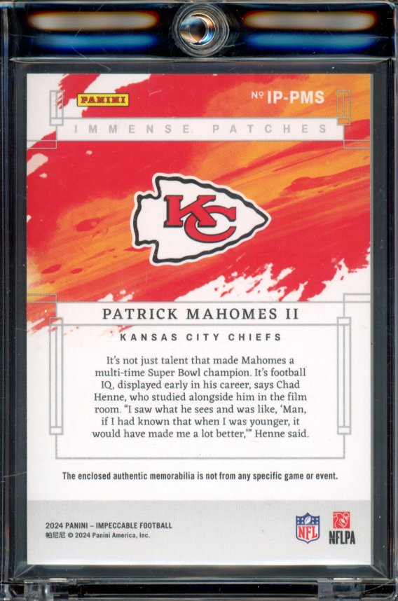 2024 Impeccable Patrick Mahomes immense Patch 1/10