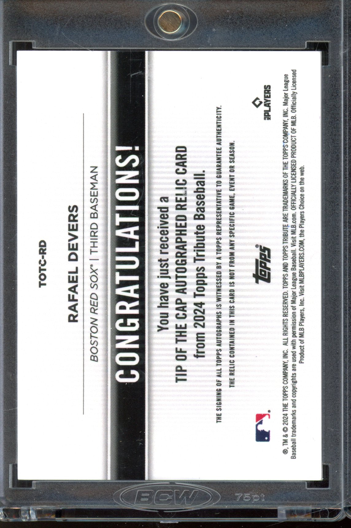 2024 Topps Tribute Rafael Devers Tip of the Cap Game Used Hat Auto 08/10