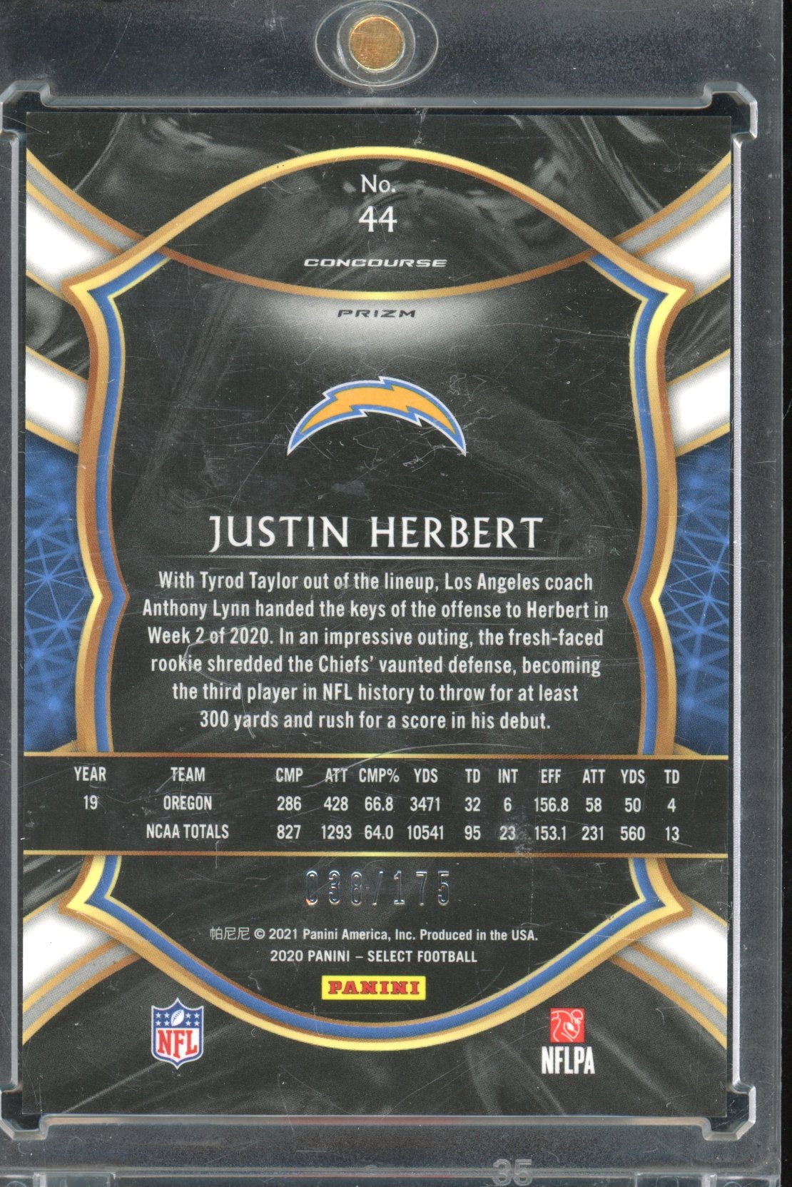 2020 Select Justin Herbert Blue Prizm 038/175 RC