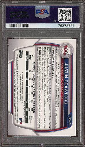 2023 Bowman Justin Crawford Speckle Refractor Auto #CPA-JC /299 PSA 9