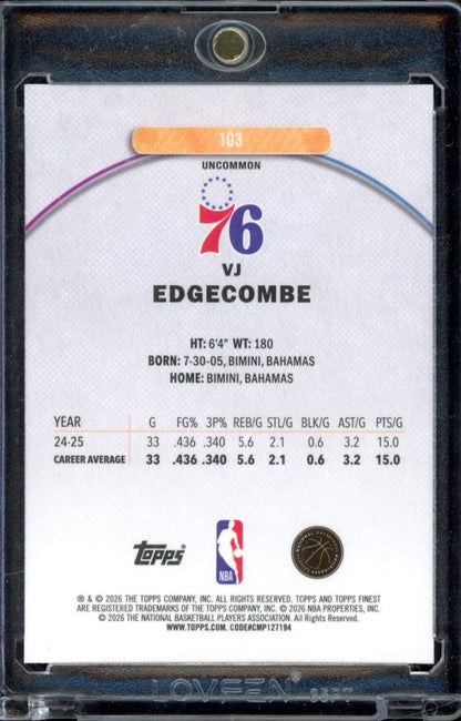 2025-26 Topps Finest VJ Edgecombe Purple Rookie /200 Uncommon