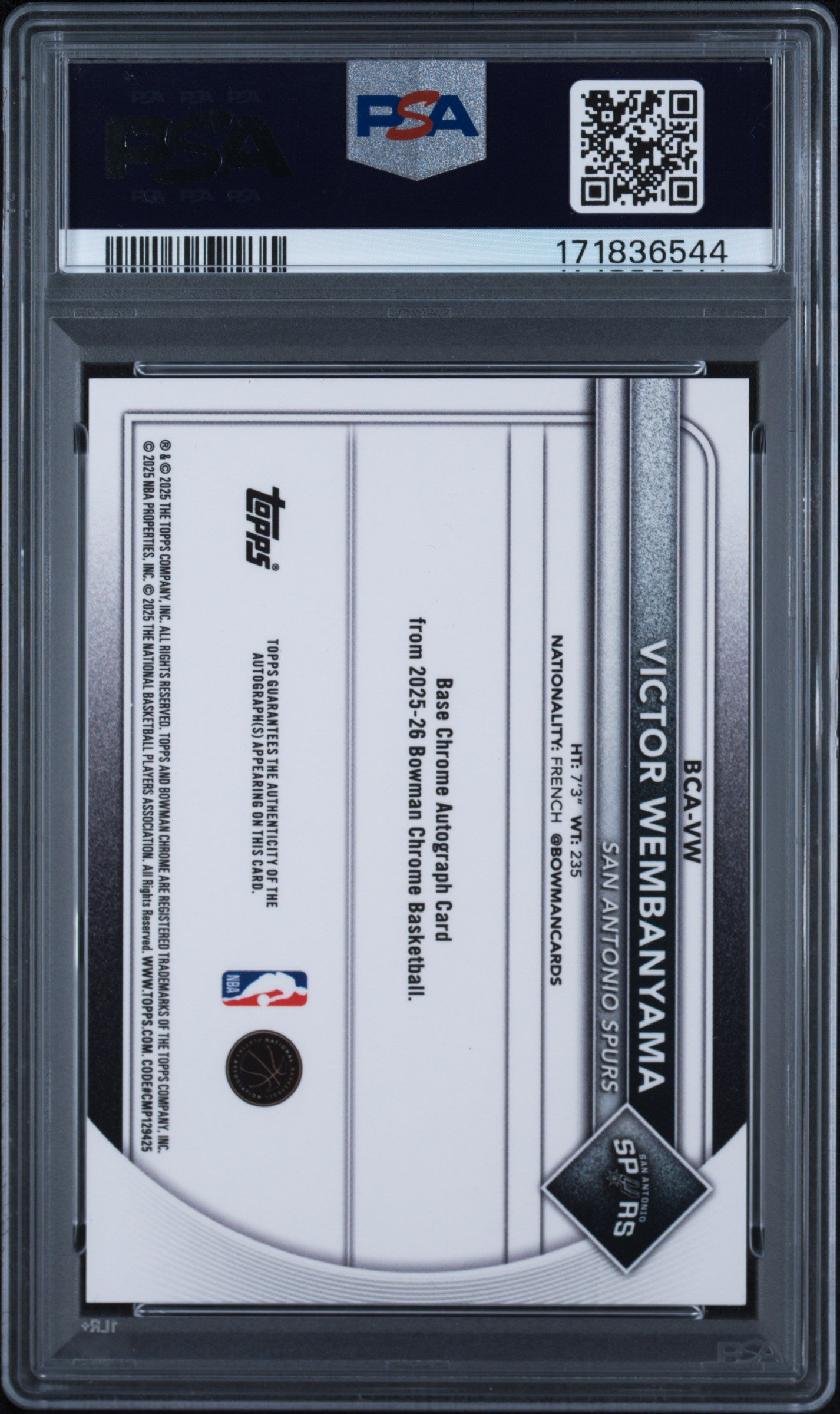 2025-26 Bowman Victor Wembanyama #BCA-VW Chrome Auto Gold Geometric Refractor 4/50 PSA 9