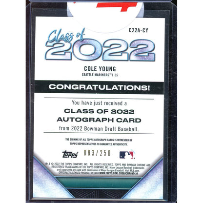 2022 Bowman Chrome Cole Young Class of 2022 Auto #C22A-CY /250