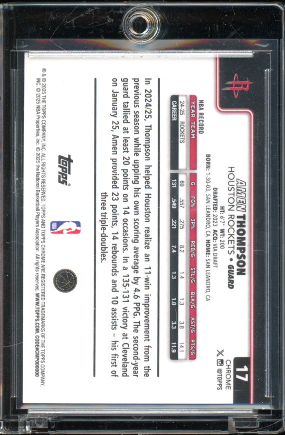 2025-26 Topps Chrome Amen Thompson FDI Tri Color 1/8