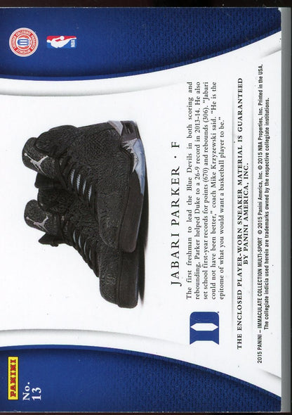 2015 Immaculate Colligate Jabari Parker Sneak Peak Sneaker Relic #13 /5
