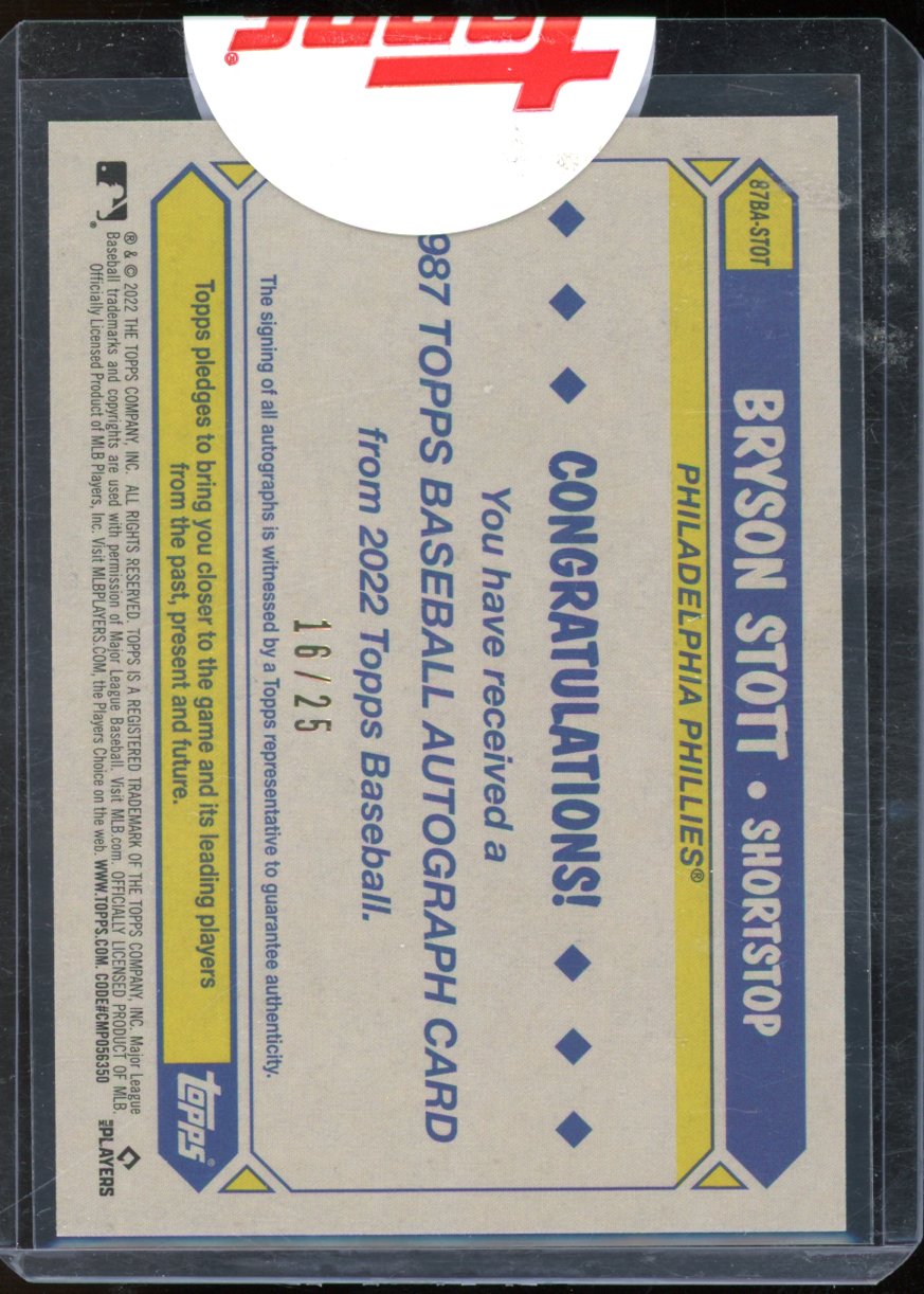 2022 Topps Update Bryson Stott 1987 Pink Rookie Auto /25